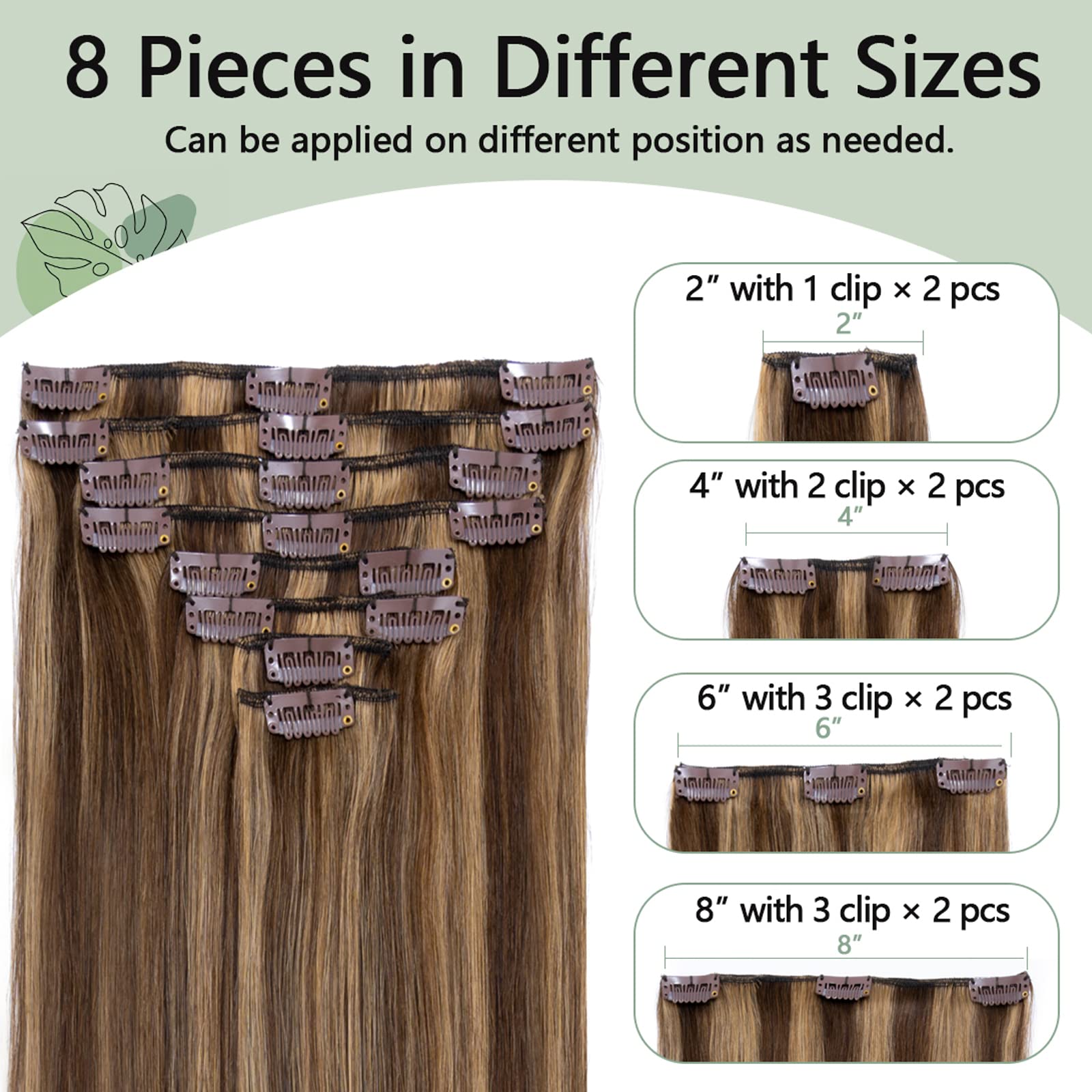 S-noilite 100% Real Human Hair Clip-in Extensions - 8-Piece Set, 22 Inch, 110g, Silky Straight, Balayage (#4/27 Medium Brown/Dark Blonde) for Long Length, Full Head Coverage - Perfect for Daily Wear, Parties & Special Occasions