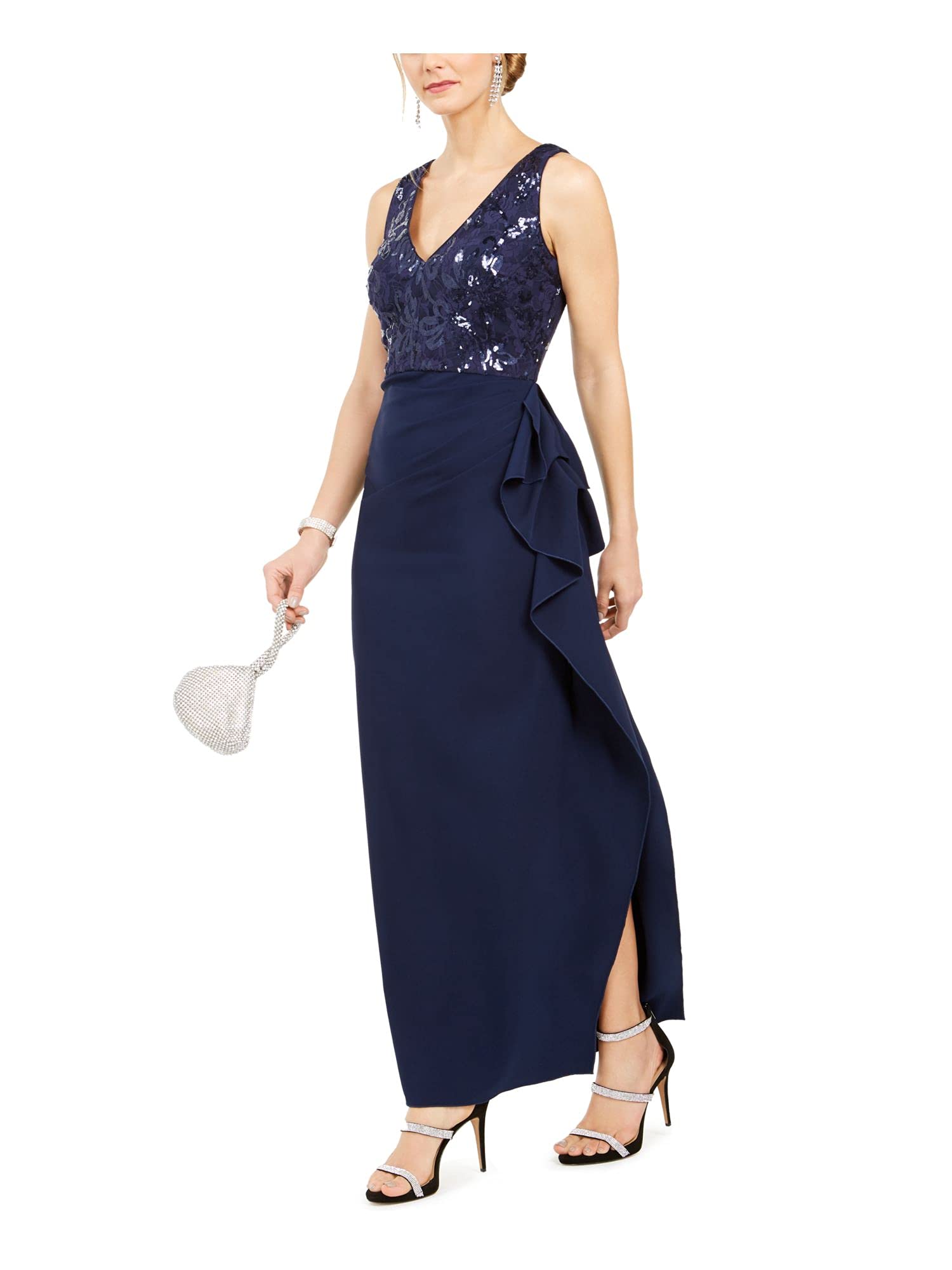 Vince Camuto Women's Lace V-Neck Formal Dress - Elegant Evening Gown for Weddings, Parties & Special Occasions