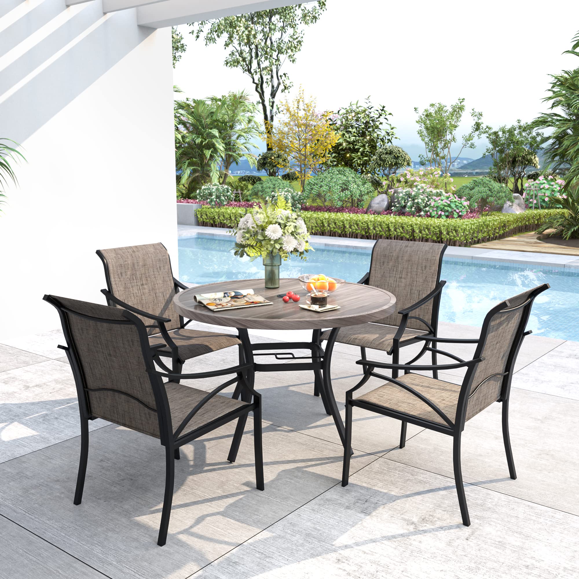 VICLLAX 41 Inch Round Outdoor Dining Table with Umbrella Hole - Weather-Resistant Metal Patio Table for Garden, Lawn, Balcony, Deck (Grey) | Perfect for Backyard BBQs, Poolside Gatherings & Outdoor Entertaining
