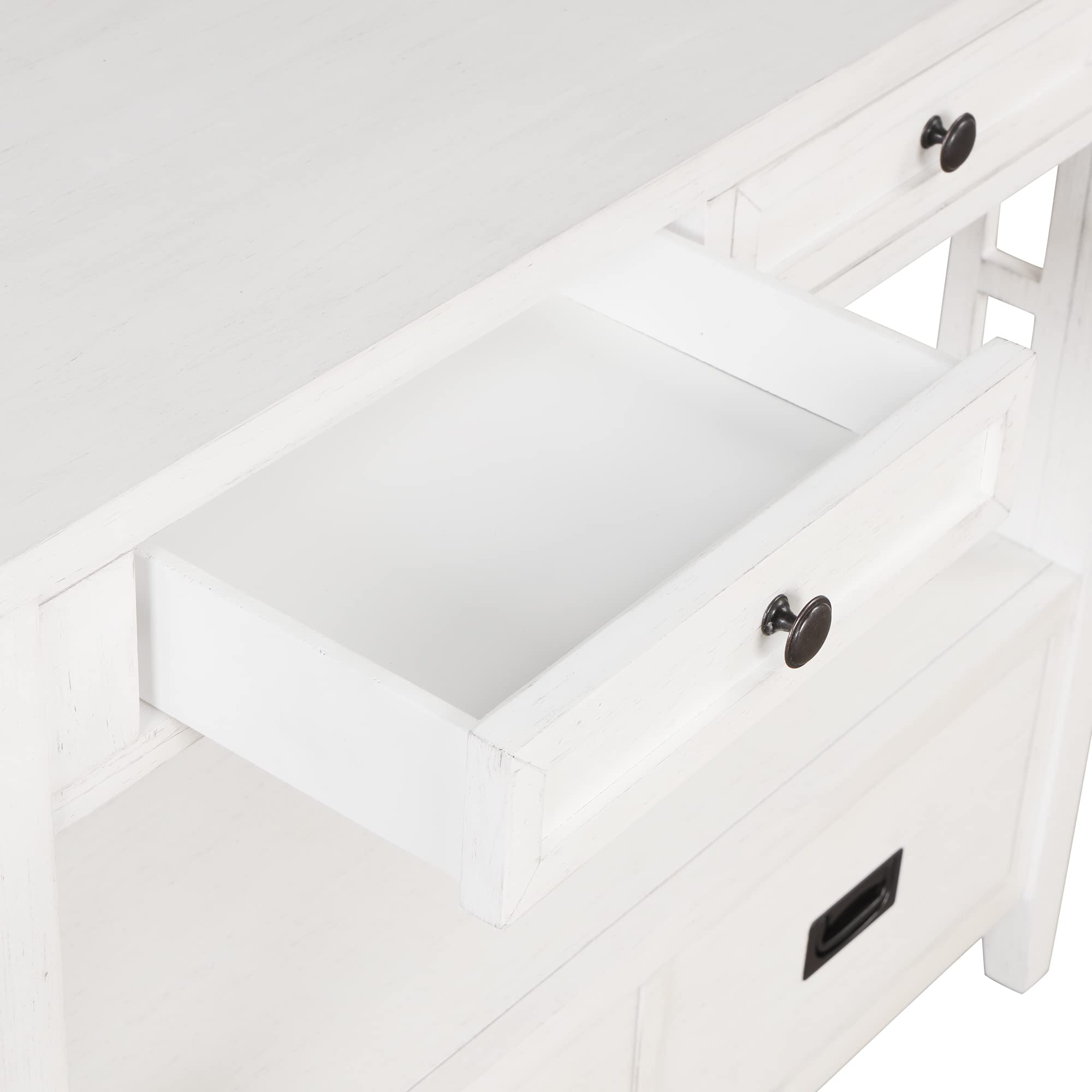 P PURLOVE Wooden Sofa Table Console Table with 4 Storage Drawers & 1 Shelf - Entryway, Living Room, Hallway, Bedroom Furniture - Antique White Finish for Home Decor & Organization