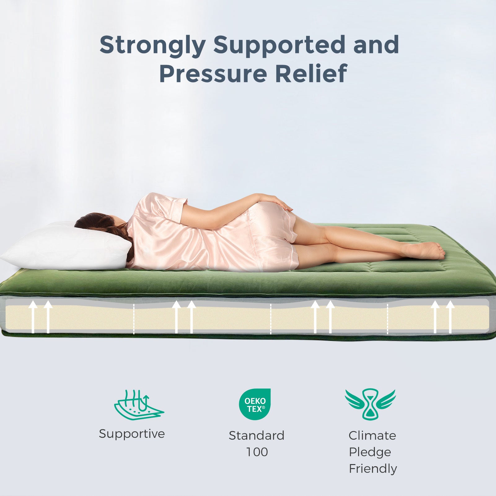 MAXYOYO 6-Inch Extra Thick Japanese Floor Futon Mattress - Premium Diamond Quilting Design for Bedroom, Guest Room & Small Spaces - Green (Queen Size) | Ideal for Apartments, Dorms, Sleepovers & Minimalist Living