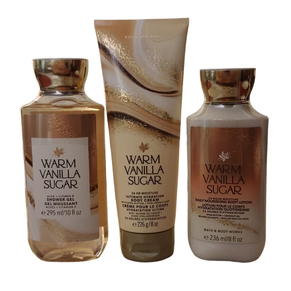 Bath & Body Works Warm Vanilla Sugar Body Care Gift Set - Moisturizing Shower Gel, Body Lotion & Cream for Soft Skin | Perfect for Self-Care, Spa Days & Holiday Gifts