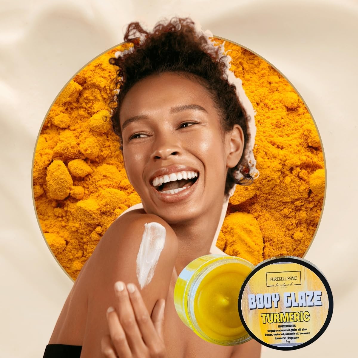 Organic Turmeric Body Butter Cream - Ultra Light & Fast Absorbing Moisturizer for Dry Skin | Made with Coconut Oil | Perfect for Post-Shower Hydration & Nighttime Skin Care