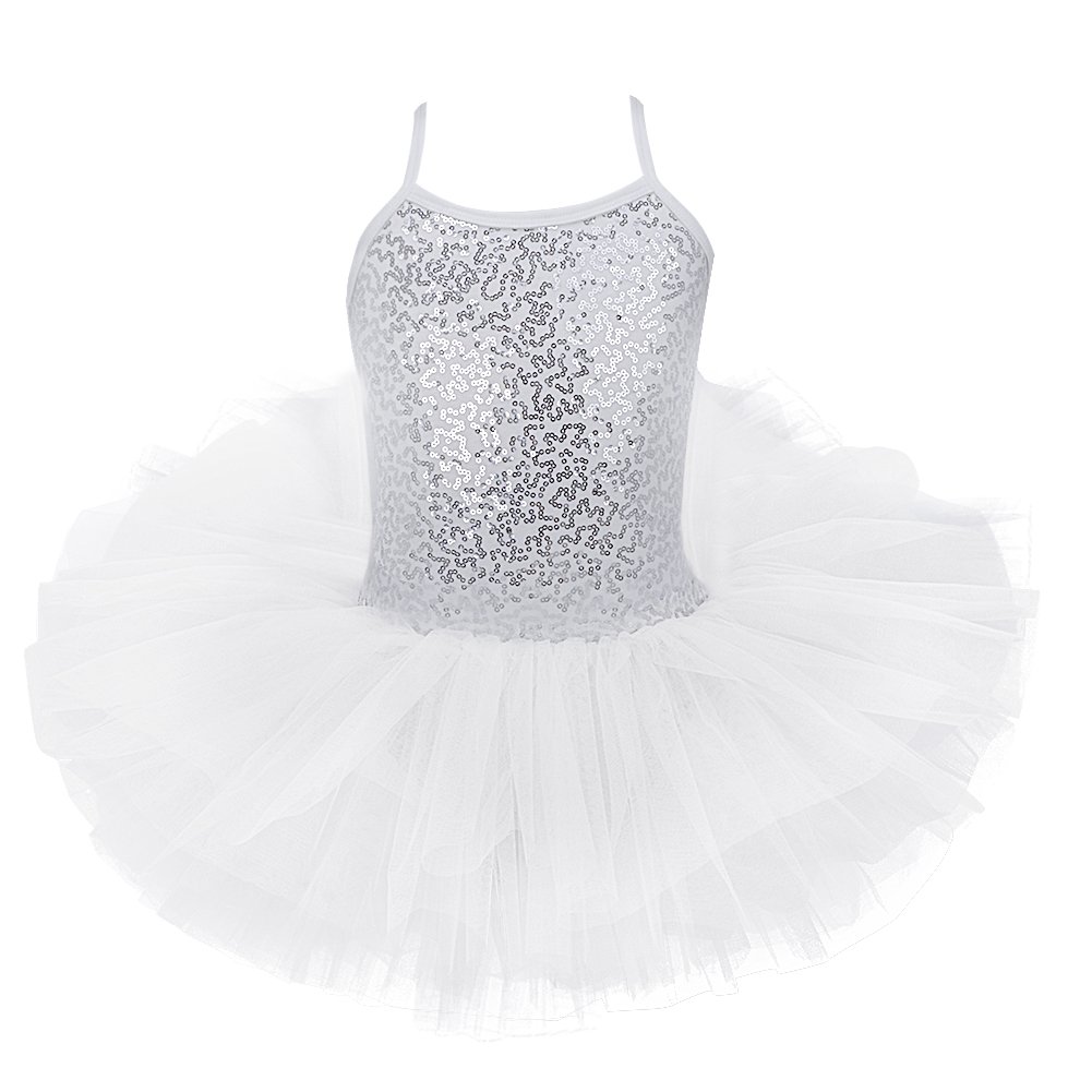 iEFiEL Girls Sequined Ballet Dance Dress - Sparkly Spaghetti Strap Gymnastics Leotard for Ballerina, Performance & Competition (Perfect for Recitals, Dance Classes & Special Occasions)