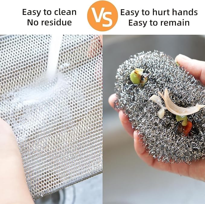 StonSell 10-Pack Multipurpose Stainless Steel Scrubber Pads - Non-Scratch Wire Dishwashing Rags for Wet & Dry Cleaning - Perfect for Dishes, Sinks, Countertops - Easy Rinse & Machine Washable - Ideal for Kitchen, Camping, RV Use