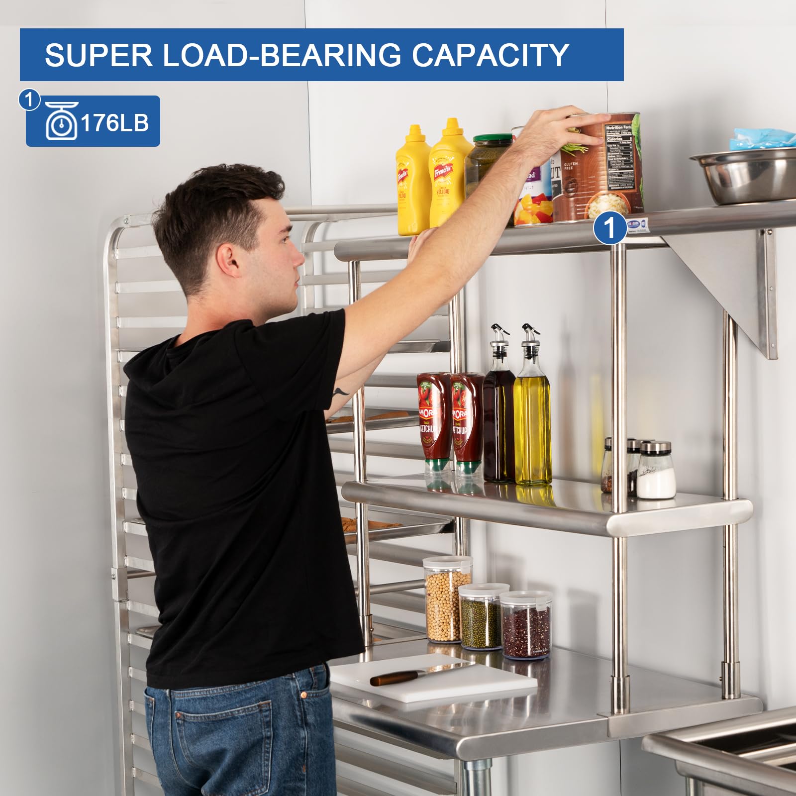 HARDURA 12x36 Inch Stainless Steel NSF Commercial Overshelf - Heavy Duty Double Shelf for Restaurant Prep Tables, Home Kitchen Countertops - Perfect for Food Prep, Storage & Organization