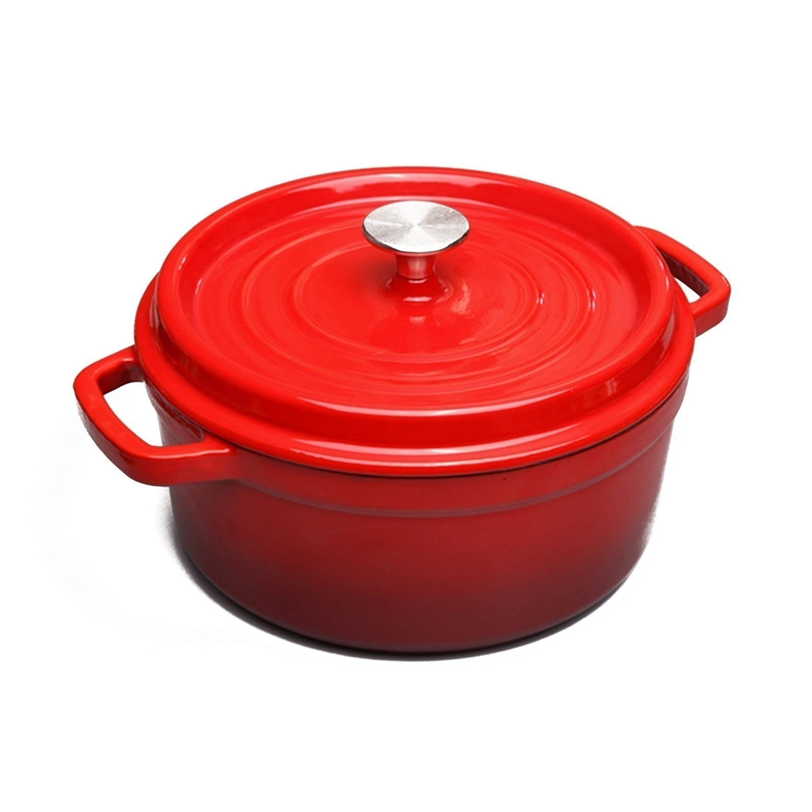 Enameled Cast Iron Dutch Oven - 3.45 Quart Round Clay Stockpot, Scarlet Red Nonstick Skillet with Lid, Splatter-Free Cooking for Soups, Stews & Baking - Perfect for Stovetop, Oven & Camping (3.8L Capacity)