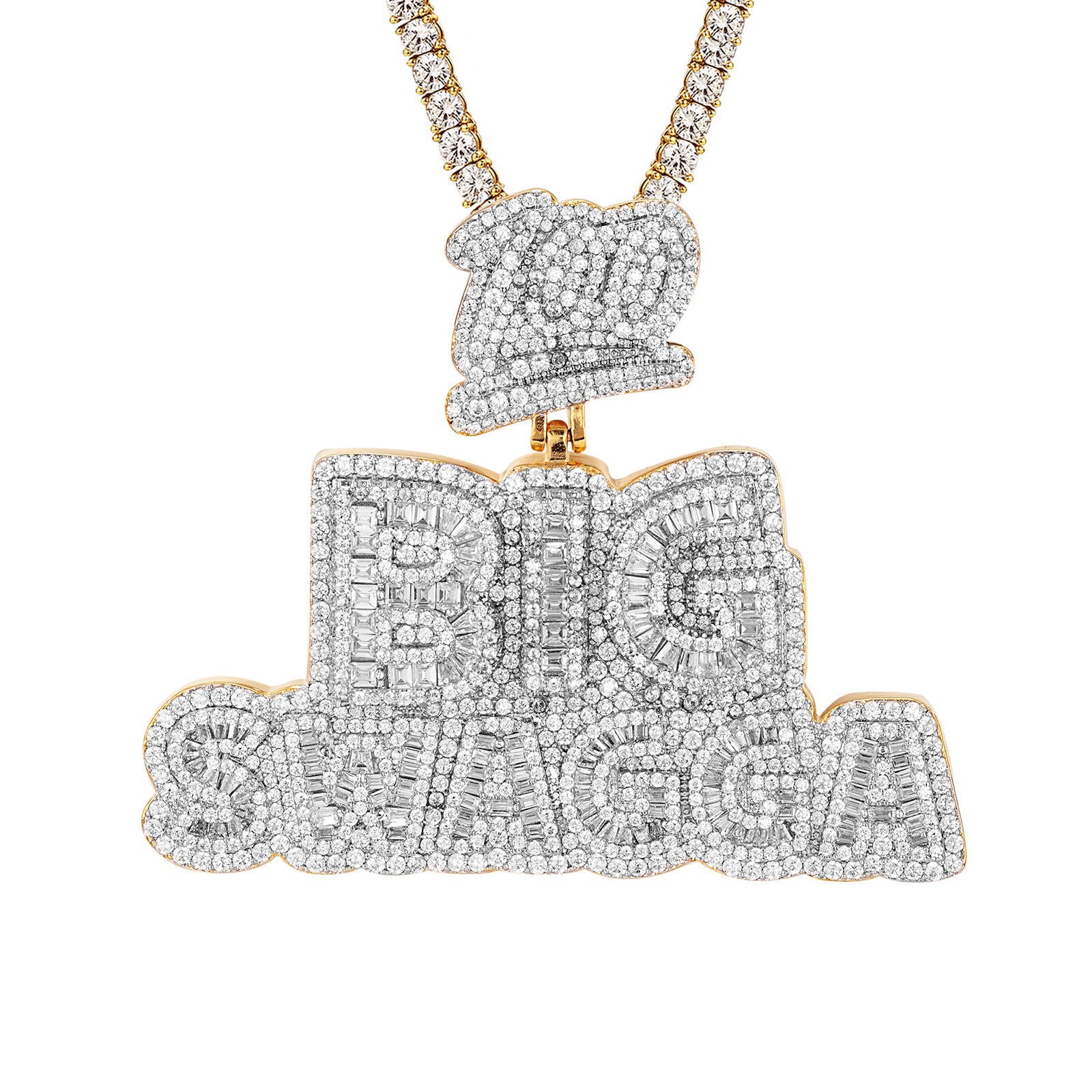 Men's Sterling Silver Double Layer Icy Gold Tone Pendant Necklace - Hip Hop Jewelry for Men, Perfect for Parties, Gifts & Everyday Wear