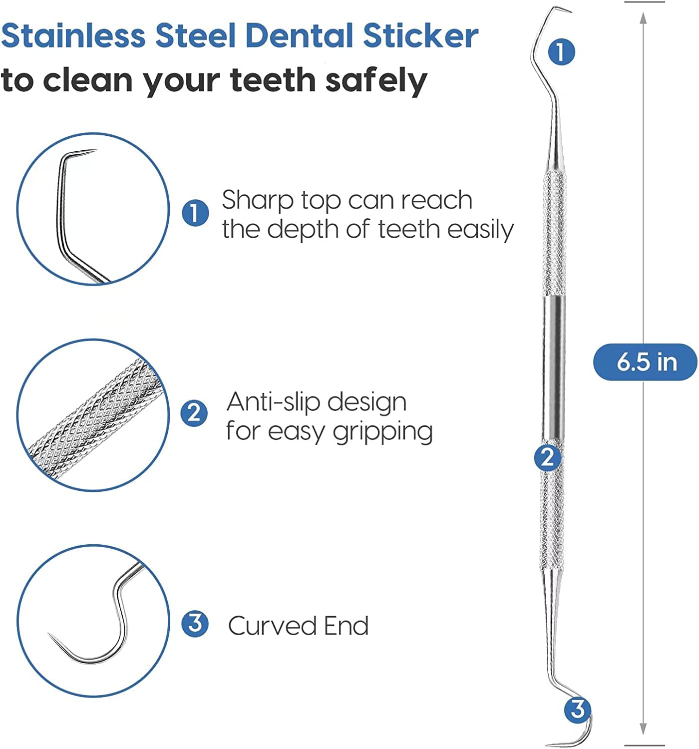 Professional Dental Tartar Scraper - 100% Stainless Steel Double-Sided Hook & Angled Pick for Teeth Cleaning, Wax & Clay Sculpting Tool (1 Pack) - Perfect for Dentists, Hygienists & DIY Home Dental Care