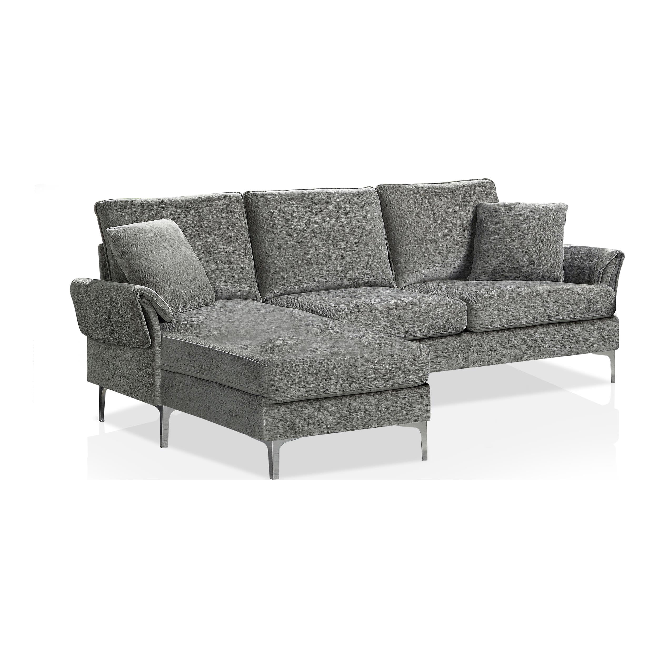 Furniture of America Jarnn Contemporary Gray Chenille L-Shaped Sectional Sofa - Modern Living Room Seating for Small Spaces & Apartments