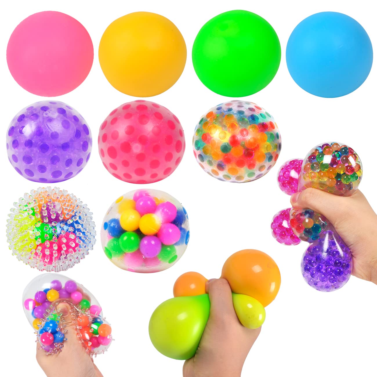 9PCS Squishy Stress Balls - Water Bead Sensory Fidget Toys for Anxiety Relief, Autism & ADHD - Soft Squeeze Ball Set for Adults & Kids - Perfect for Office, Classroom & Home Stress Relief