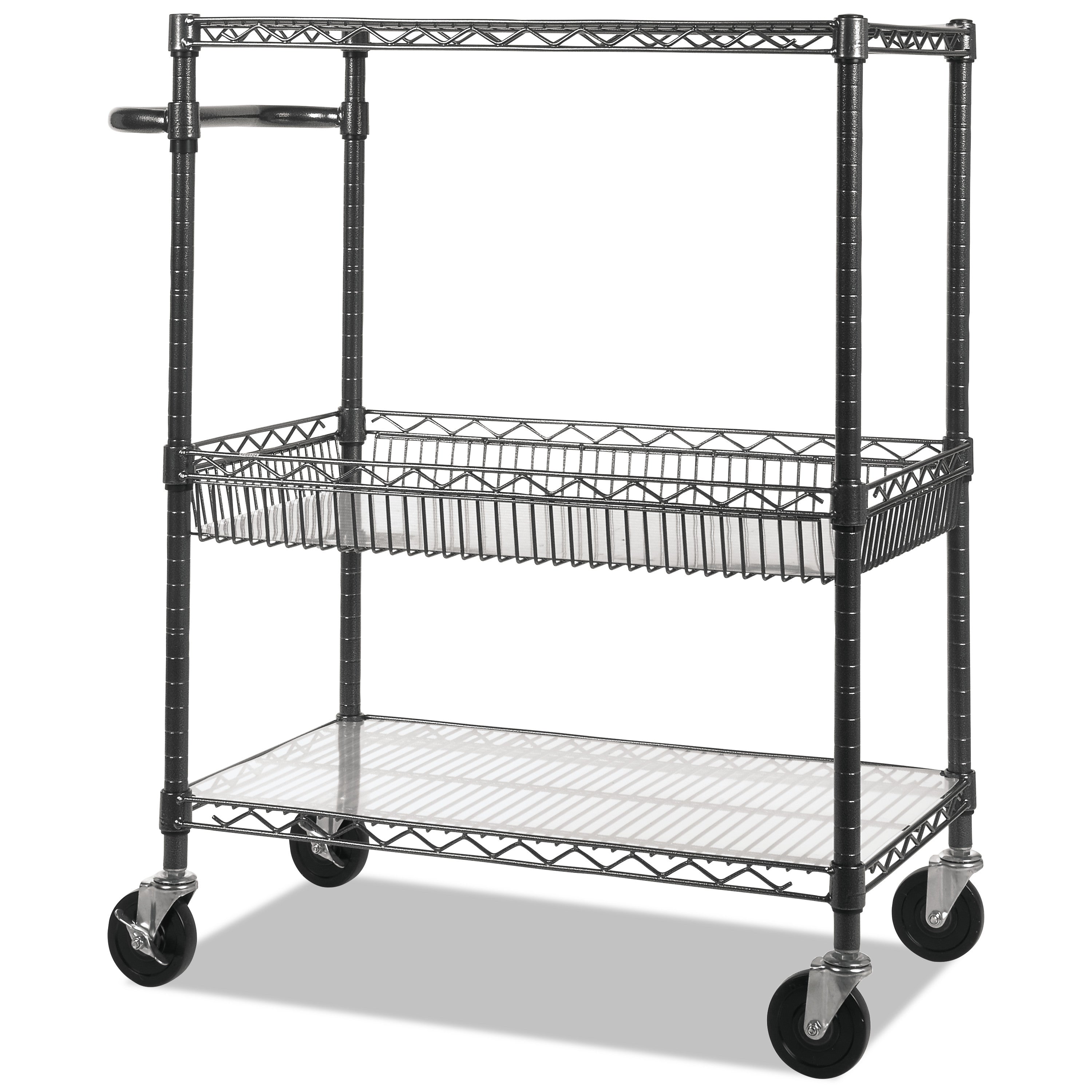 Alera® 3-Tier Heavy Duty Wire Utility Cart with Storage Basket - 500 lb Capacity Metal Rolling Cart (34