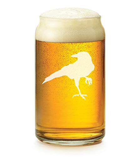 16 oz Beer Can Glass with Crow Raven Blackbird Design - Perfect for Halloween Parties, Gothic Decor, and Unique Gift Ideas