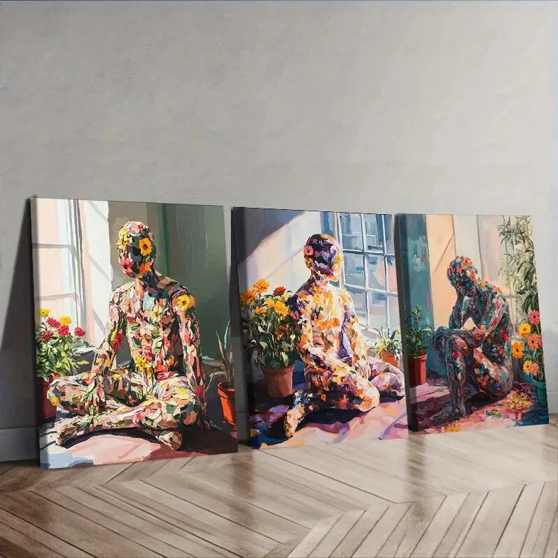 3-Piece Sunflower & Floral Abstract Wall Art Set - Framed Canvas Prints 40x60cm - High Quality Australian Made - Ready to Hang - Perfect for Living Room, Bedroom & Office Decor
