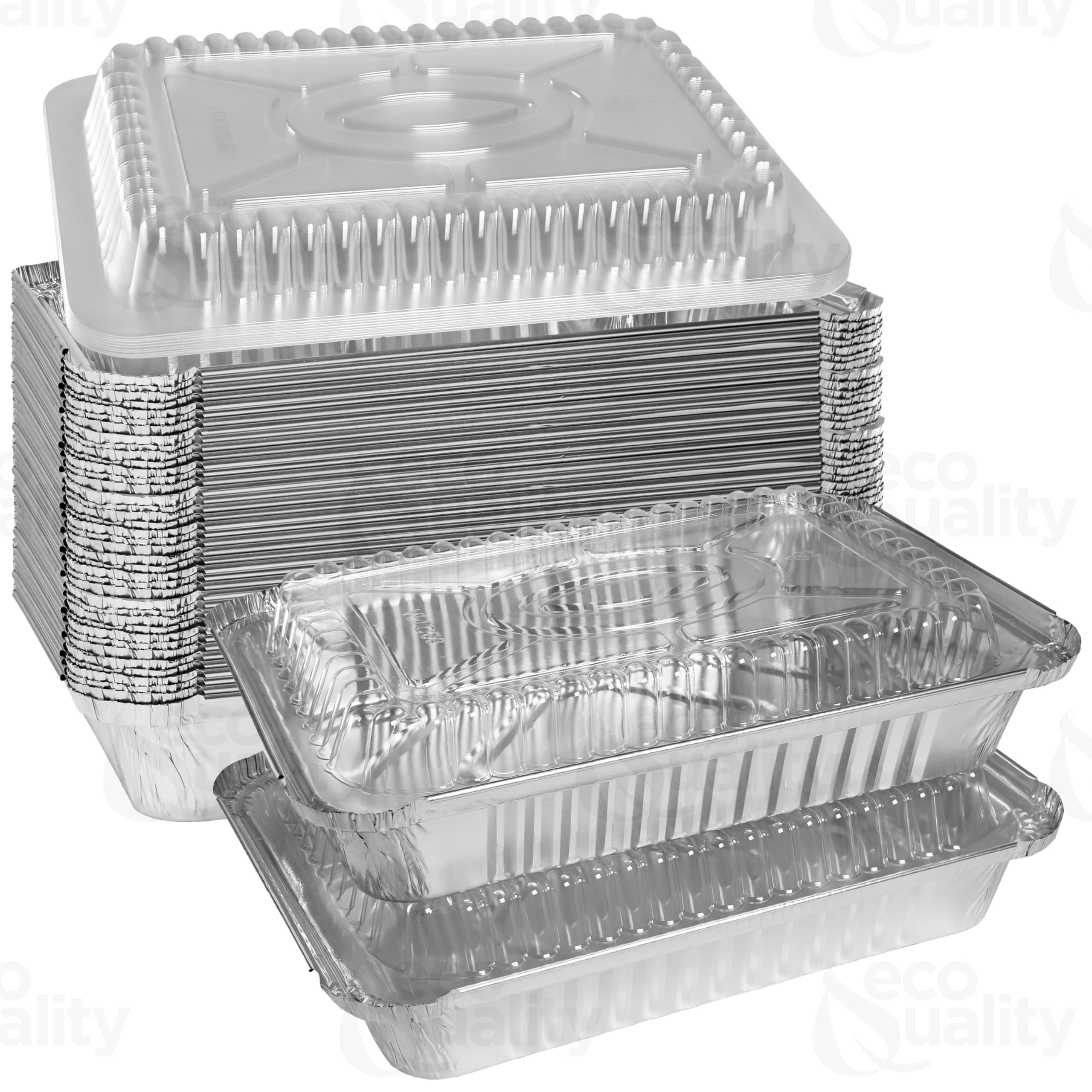 [300 Pack] 2.5LB Oblong Aluminum Foil Baking Pans with Dome Lids - Shallow Takeout Containers for Roasting, Reheating, Catering, BBQ & Parties | Perfect for Potlucks, Food Storage & Meal Prep | EcoQuality Disposable Pans