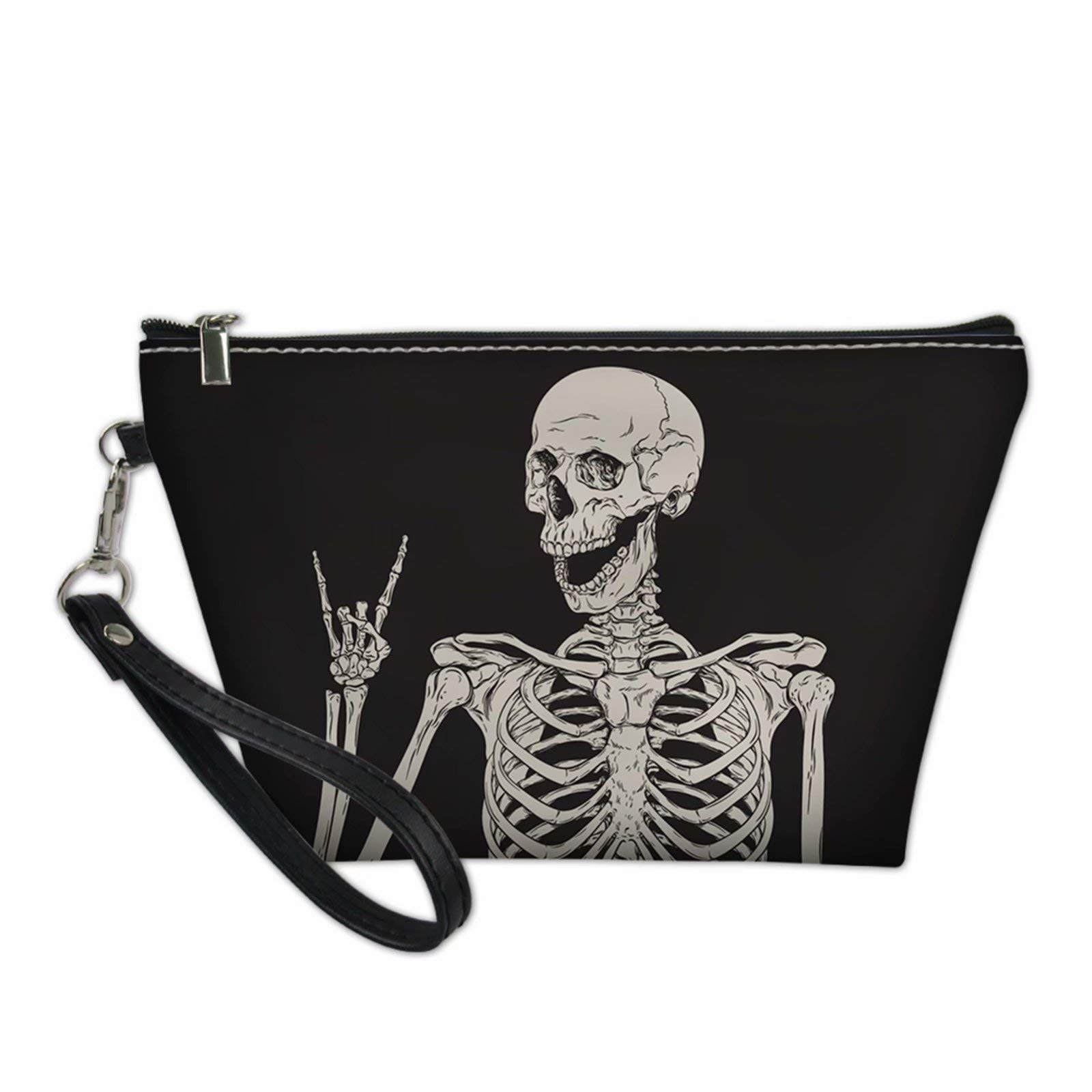 Snilety Skull Skeleton Printed Waterproof Makeup Bag for Women - Travel Cosmetic Organizer, Toiletry Pouch, Cute Gift Idea for Halloween, Goth Lovers & Festival Essentials