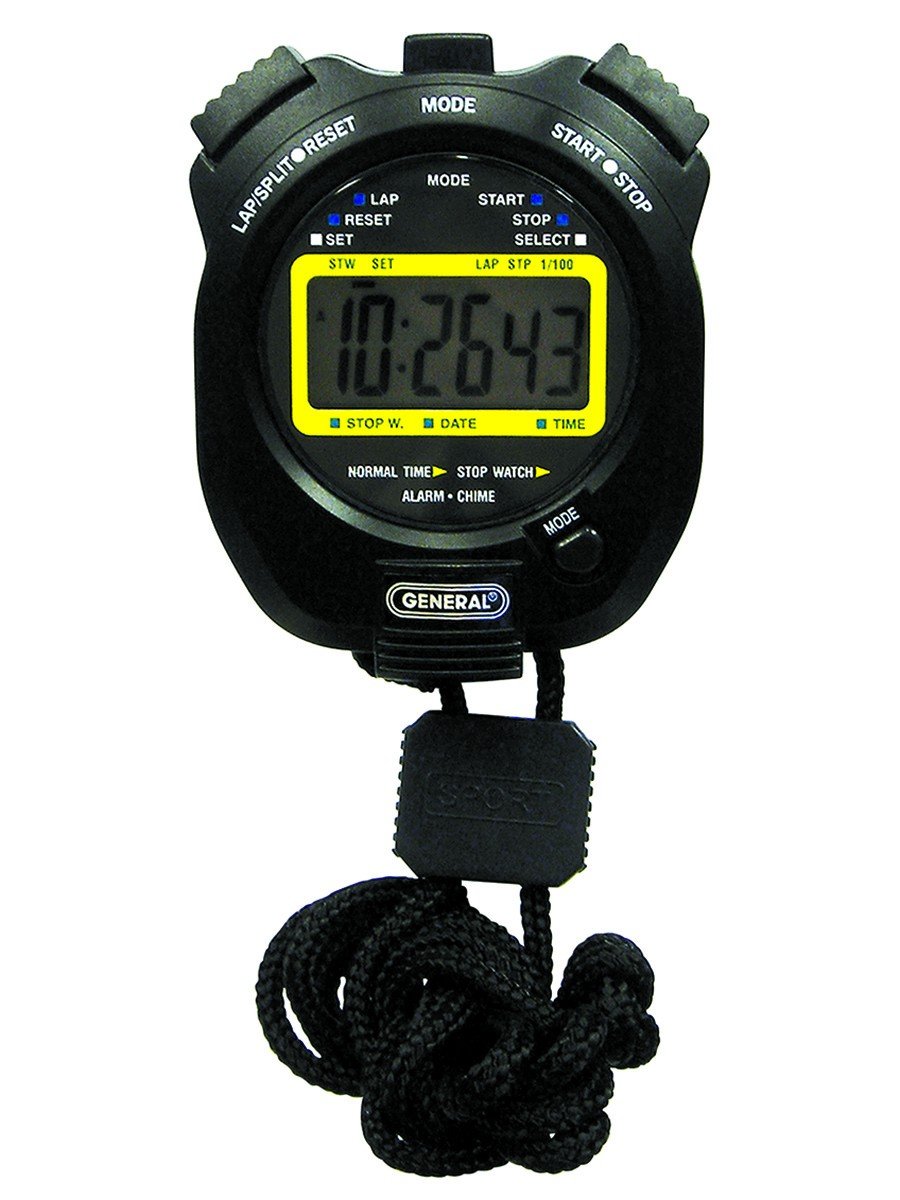 General Tools SW269 Sport Timer - Digital Stopwatch with Clock for Running, Swimming, and Fitness Training | Perfect for Coaches and Athletes