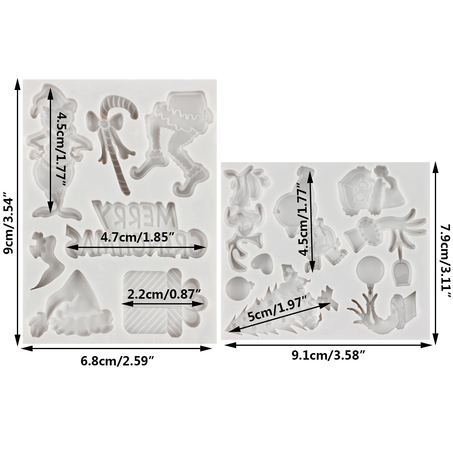 Funny Cartoon Character Silicone Fondant Molds Set of 2 - Christmas Tree & Holiday Cake Decorating Tools for Cupcake Toppers, Polymer Clay, and Gum Paste - Perfect for DIY Christmas Cookies, Holiday Baking, and Festive Party Desserts