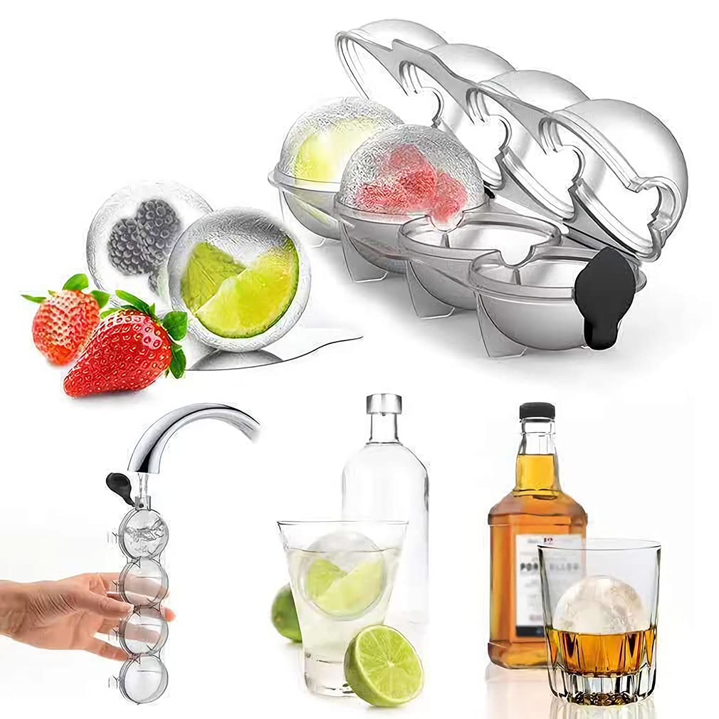 Premium 4-Hole Ice Ball Maker for Whiskey & Cocktails - Stainless Steel Ice Tea Maker & Pellet Ice Mold - Perfect for Popsicles, Iced Tea & Fruit Drinks (2-Piece Set) - Ideal for Home Bars, Parties & Entertaining