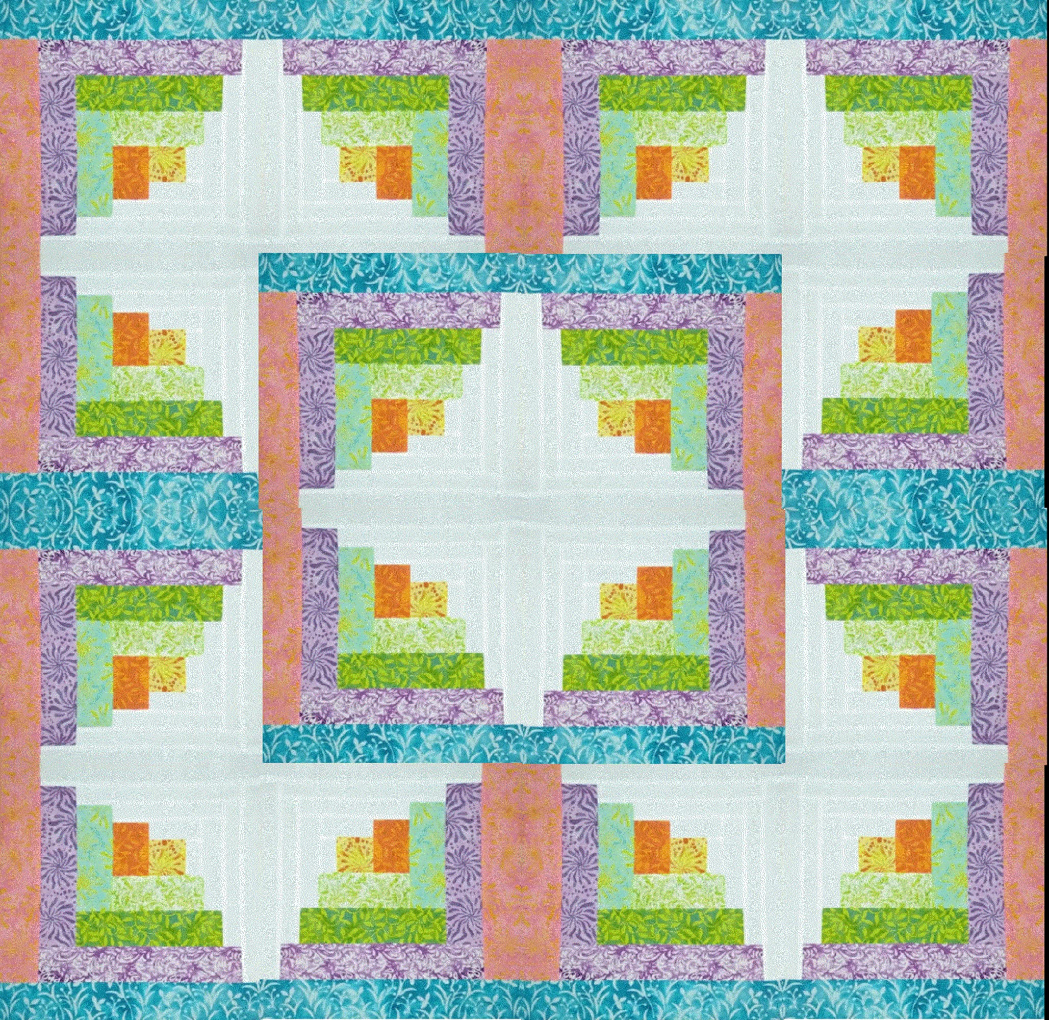 Curved Log Cabin Quilt Kit - Color Therapy Batiks - Handmade Quilt Top Only - Perfect for Home Decor, Bedding, and DIY Craft Projects