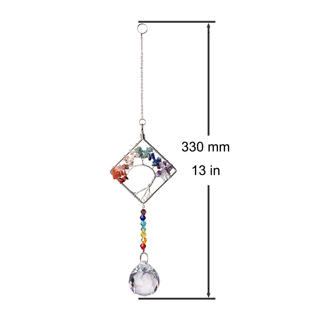LONGSHENG Chakra Stone Life Tree Suncatcher Set of 2 - Handmade Crystal Glass Ornament for Home Decor, Rainbow Maker & Feng Shui Gift | Perfect for Meditation Rooms, Yoga Studios & Spiritual Spaces (Since 2001)