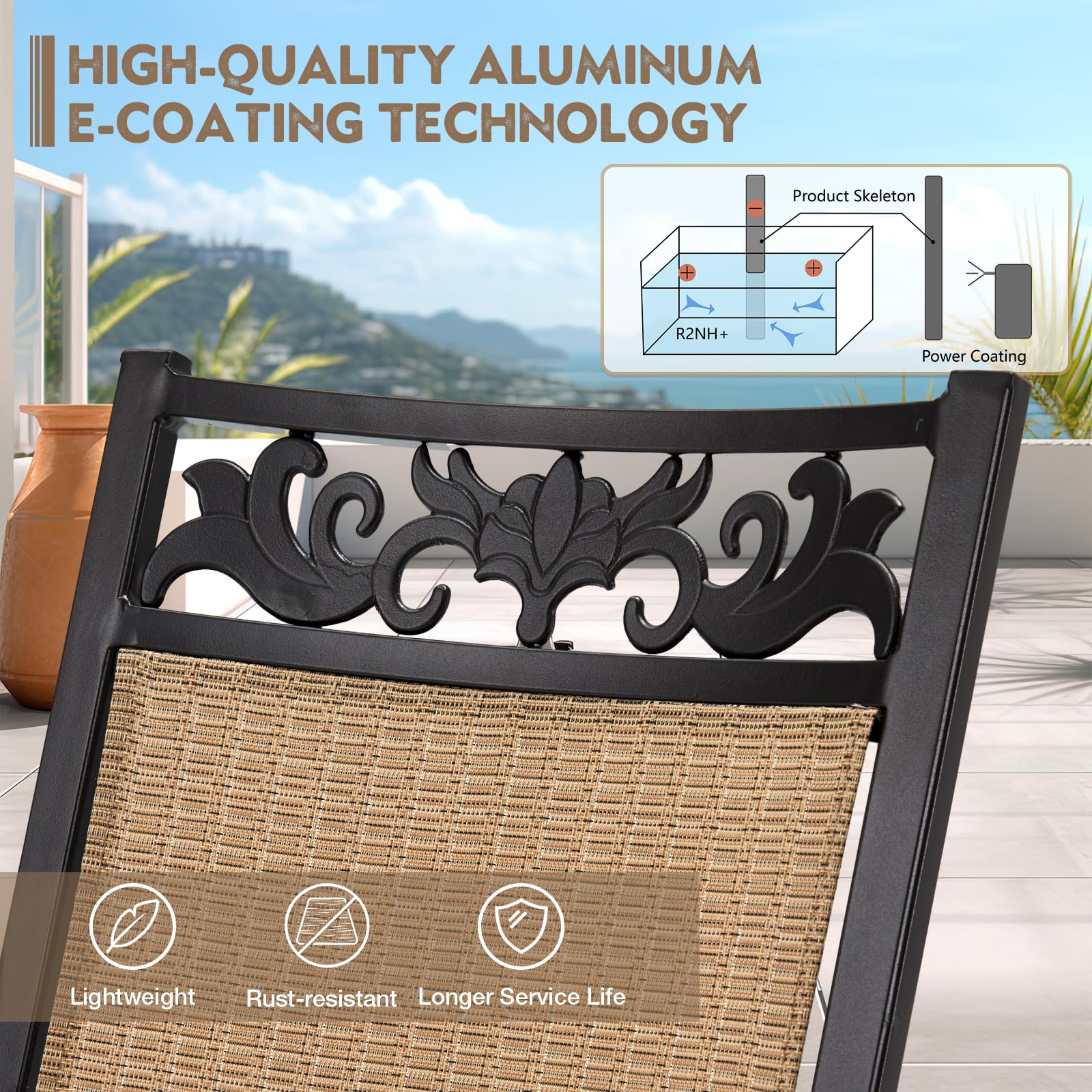 EROMMY 2-Piece Patio Swivel Chair Set - All-Weather Cast Aluminum Outdoor Sling Dining Chairs with 360° Swivel Base - Comfortable Rocking Chairs for Backyard, Garden, Deck, Porch & Balcony - Perfect for Outdoor Dining, Relaxing & Entertaining (Brown)