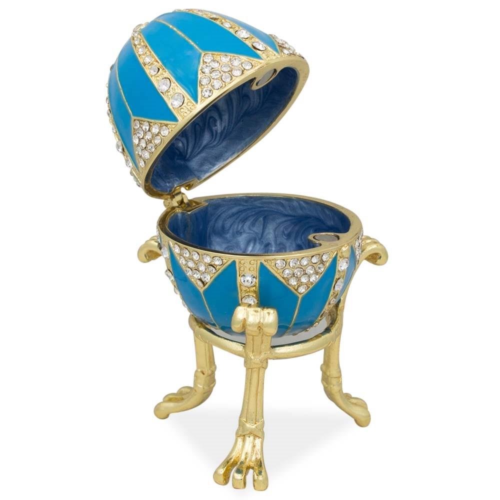 BestPysanky Crystal Rhombus Blue Enamel Royal Inspired Metal Easter Egg - 3.15 Inch Ukrainian Decor for Easter Celebrations, Home Display & Gift Giving