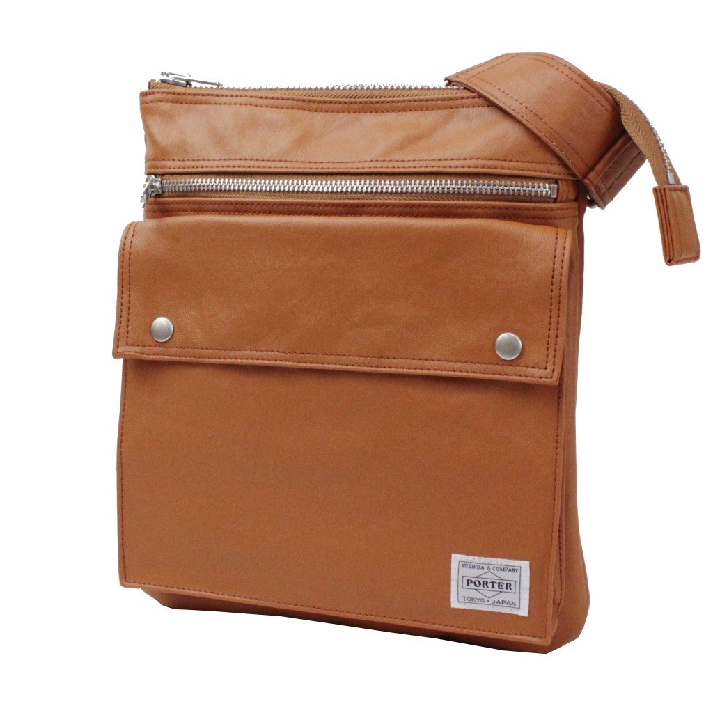 Yoshida Porter Freestyle Vertical Shoulder Bag 707-07145 - Lightweight Durable Crossbody Bag for Men & Women, Perfect for Travel, Work & Daily Commute (Camel)