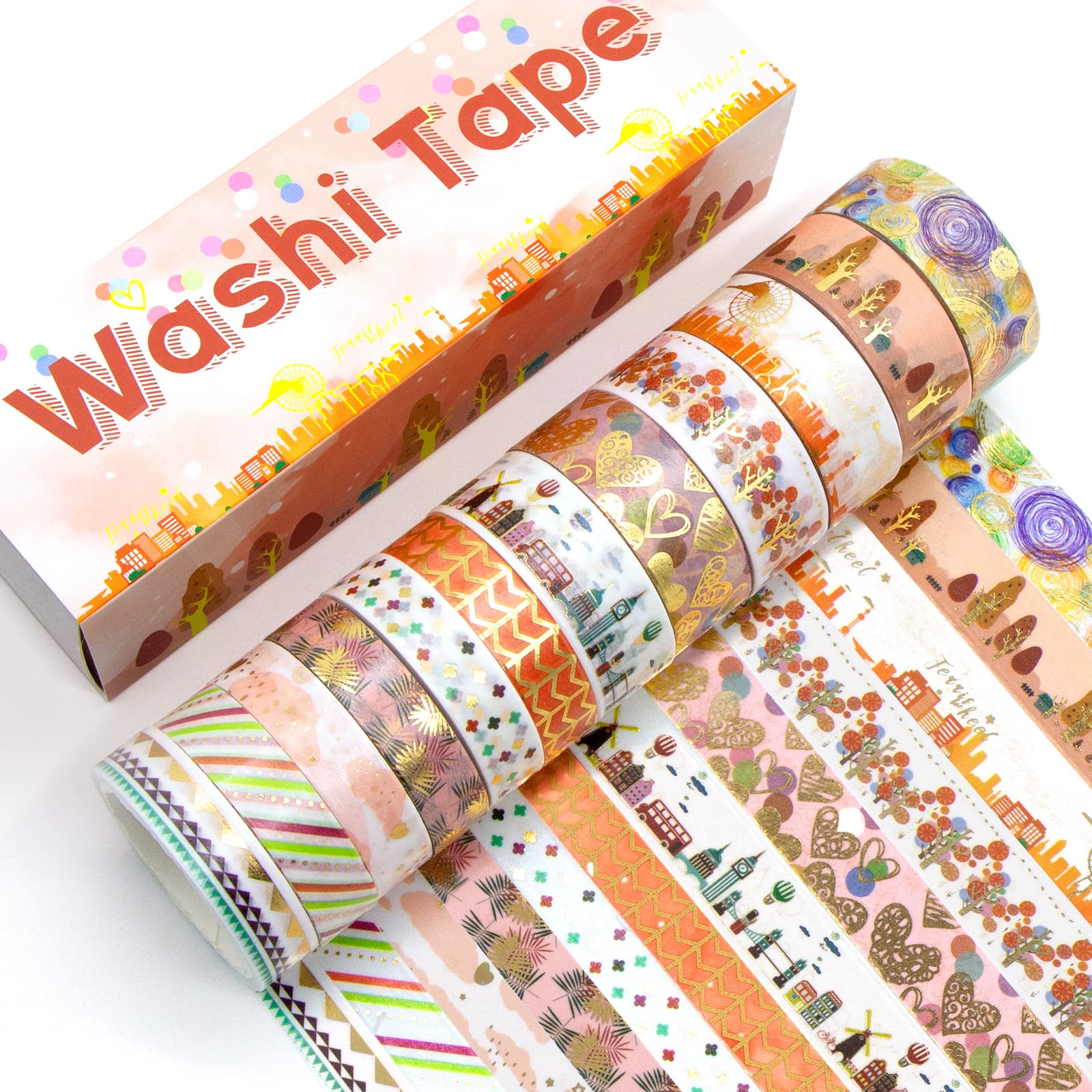MPOPUUL 12 Rolls Gold Foil Washi Tape Set - Decorative Masking Tape for Bullet Journals, Scrapbooking, DIY Crafts, Gift Wrapping, Planners - Perfect for Home Office, School Projects & Creative Decorations