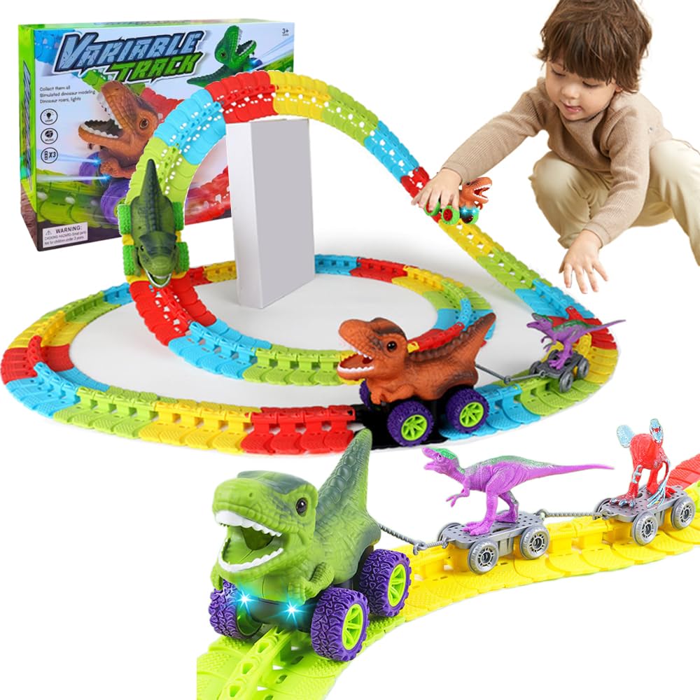 360° Electric Climbing Dinosaur Car Toy Set - Anti-Gravity Magic Race Track with LED Light-Up Cars (96 Pcs) - STEM Learning Toy for Boys & Girls - Perfect for Birthday Gifts & Indoor Playtime