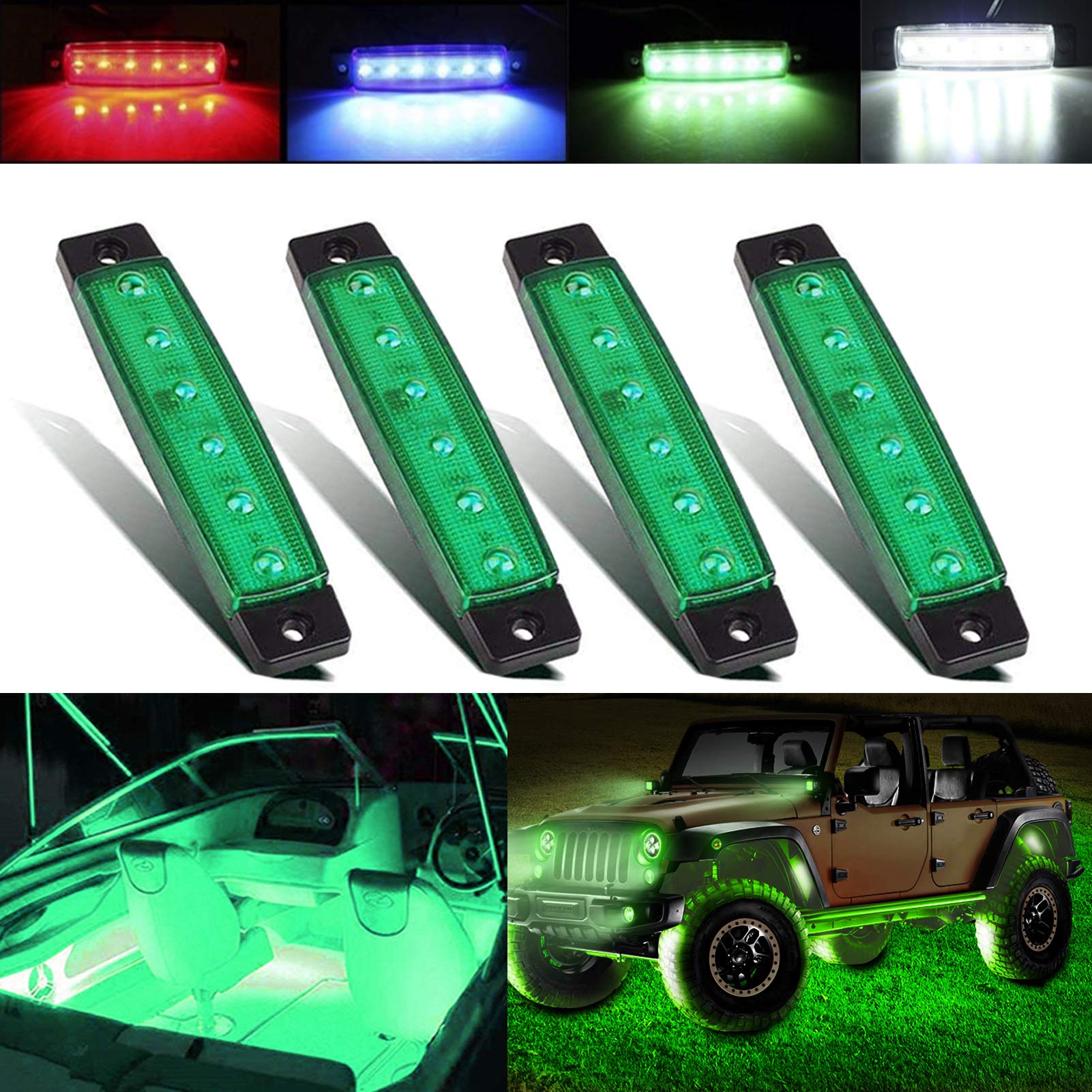 HONG 111 LED Rock Lights - 4PCS Green Car Underglow Kit with Wheel Well & Strip Lights for ATV, SUV, Golf Cart, Jeep RZR, Offroad & Snowmobile - Perfect for Night Rides, Car Shows & Off-Road Adventures