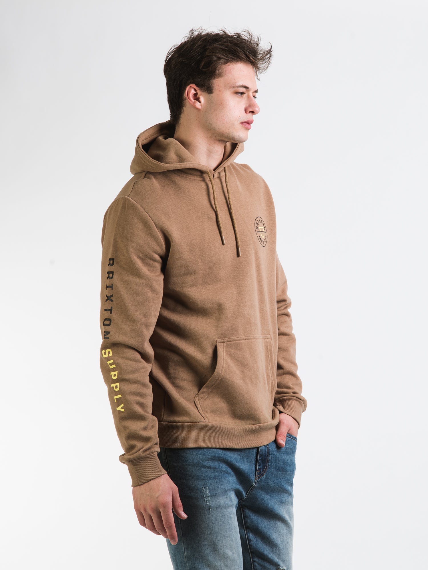 Brixton Crest Pullover Hoodie - Mojave Limelight | Men's Casual Fleece Sweatshirt for Streetwear & Outdoor Activities | Clearance Sale