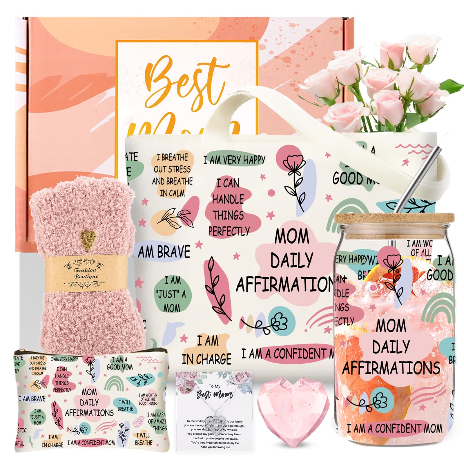 Best Christmas Gifts for Mom - Personalized Mom Necklace & Canvas Tote Bag Set - Thoughtful Birthday Present from Daughter or Son - Perfect for Mother's Day, Anniversary & Special Occasions