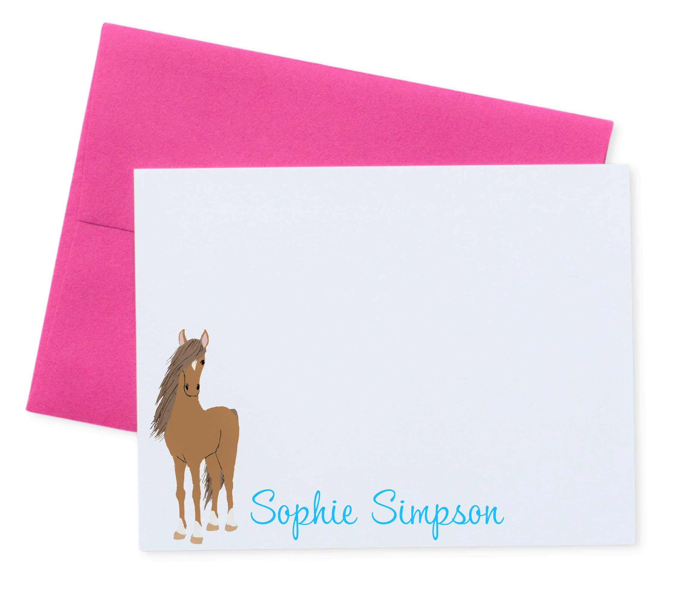 Personalized Horse Stationery for Girls - A2 Flat Note Cards with Envelopes, Custom Ink & Color Options | Kids Writing Paper, Equestrian Gifts for Horse Lovers | Perfect for Birthday Cards, Thank You Notes & Riding Enthusiasts