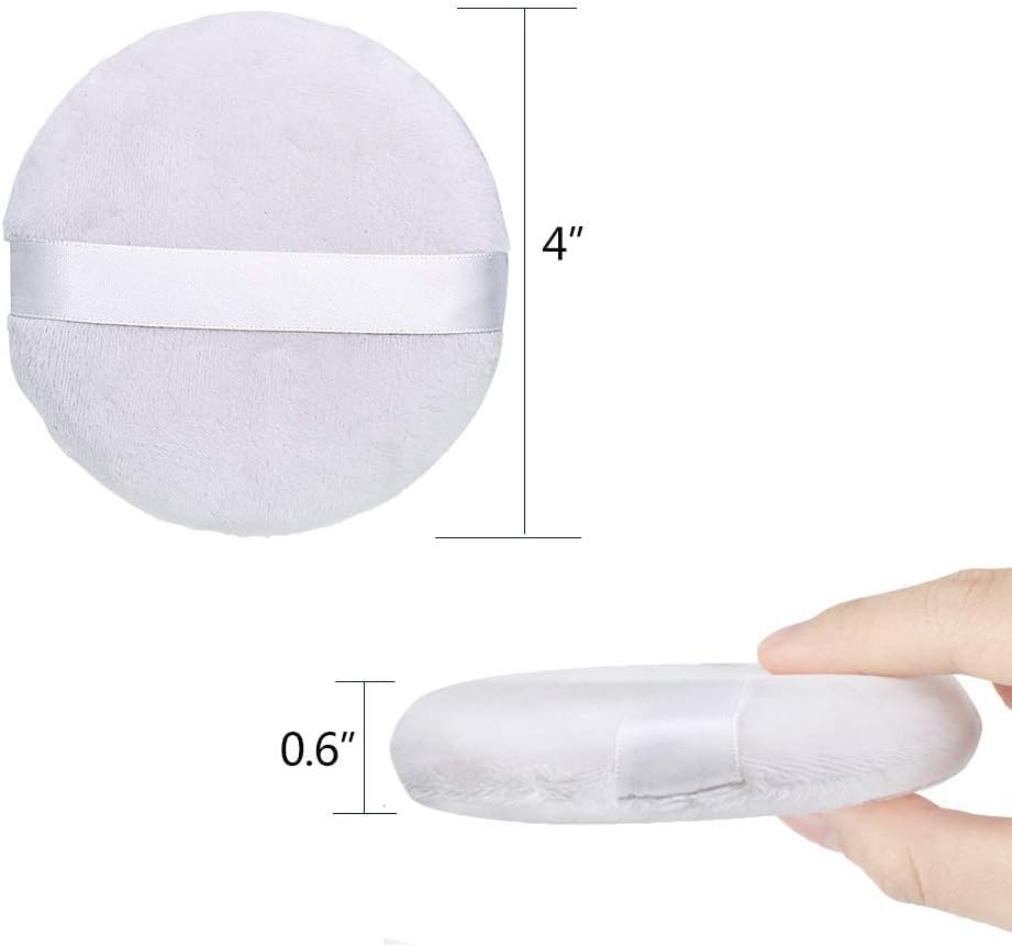 4” Large Ultra Soft Washable Round Powder Puff for Face & Body - Perfect for Loose Powder, Foundation & Setting Makeup - Pack of 3 | Ideal for Daily Makeup Application & Touch-Ups