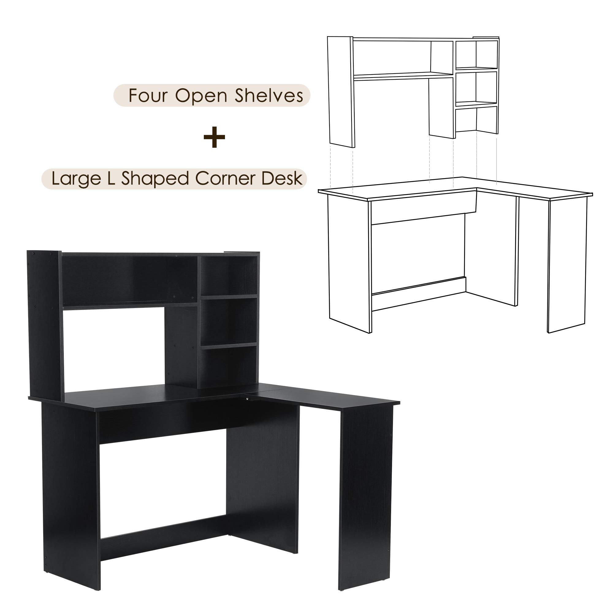 ivinta Modern L-Shaped Computer Desk with Hutch - Corner Gaming & Home Office Desk with Storage Shelves, Dark Brown Writing Workstation for Small Spaces | Perfect for Gaming, Remote Work & Study