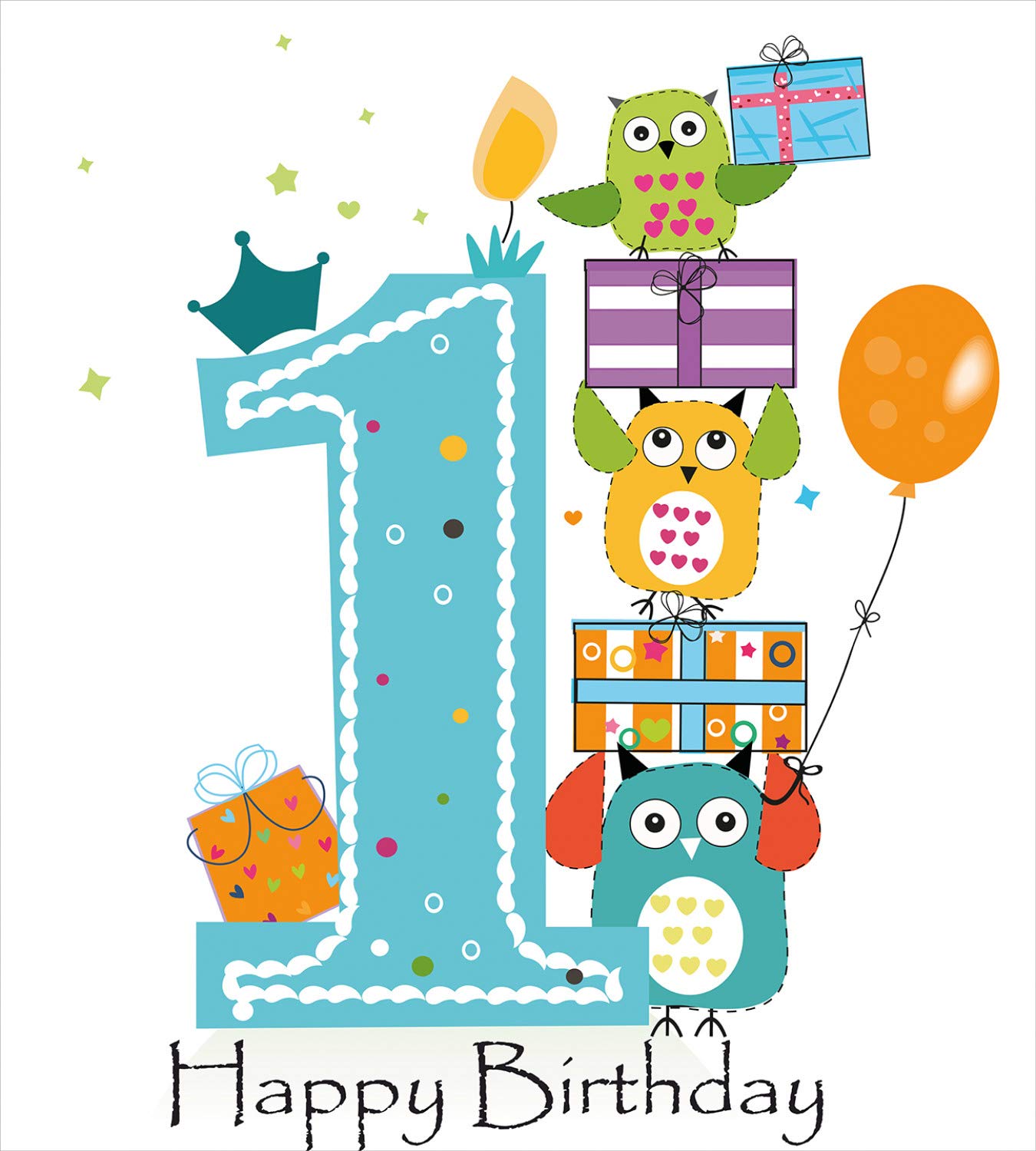Ambesonne 1st Birthday Duvet Cover Set - Twin Size 2-Pack with 2 Duvet Covers & 2 Pillowcases - First Birthday Cake with Candle Owls Family Party Theme - Sky Blue & Orange - Perfect for Kids' Room Decor & Birthday Gift