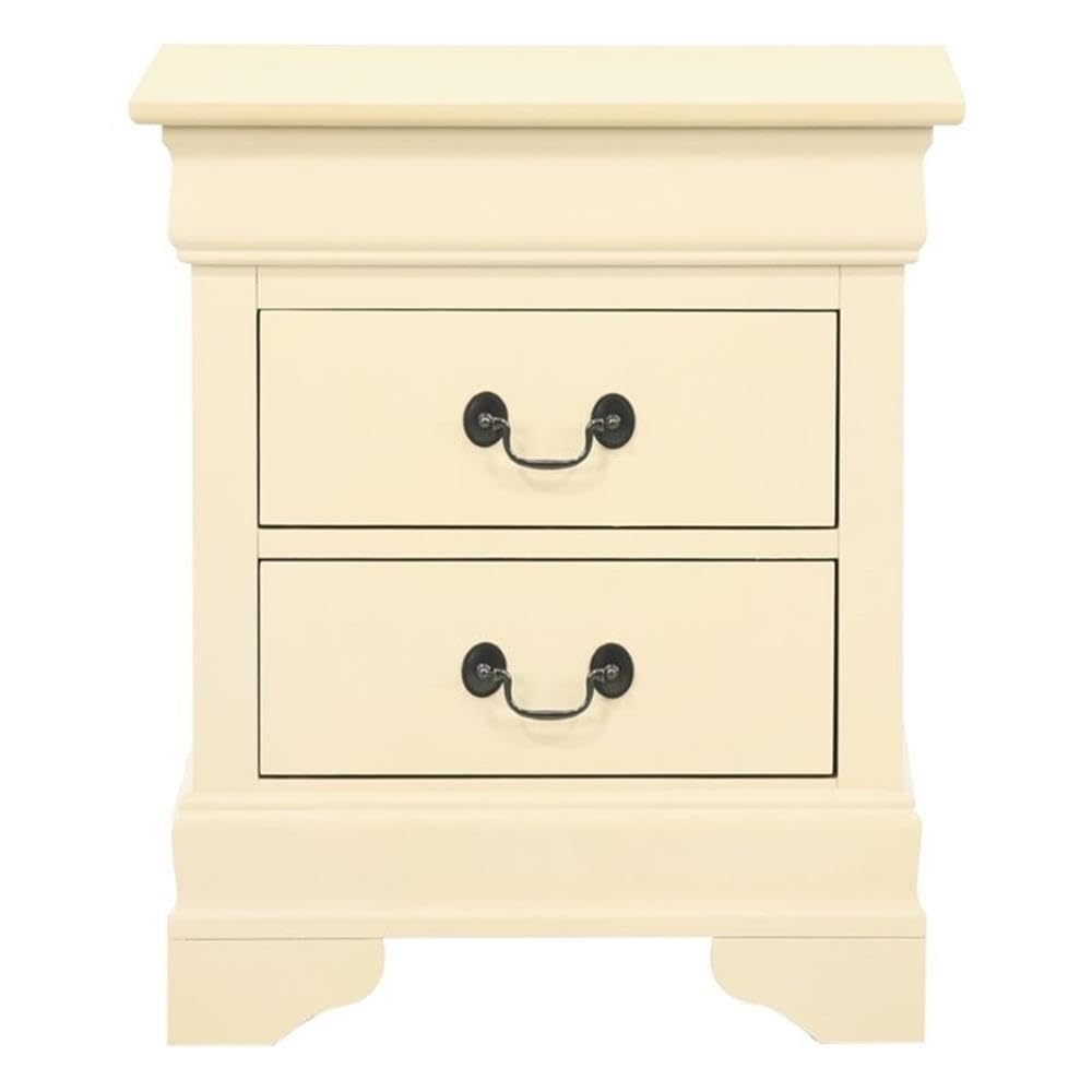 Glory Furniture Louis Phillipe 2 Drawer Nightstand in Beige - Classic Bedside Table for Bedroom, Living Room & Guest Room - Compact Storage Solution with Elegant Design