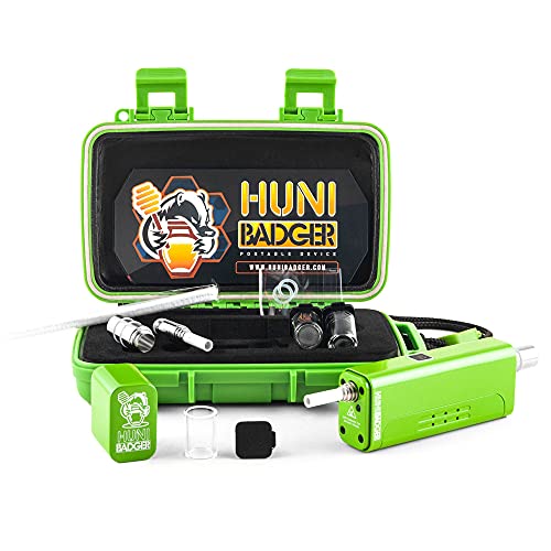 Huni Badger Full Kit - Premium Electric Dab Rig with Quartz Nail & Titanium Tip (Green) - Perfect for Concentrates, Wax & Oil Vaporizing at Home or On-the-Go