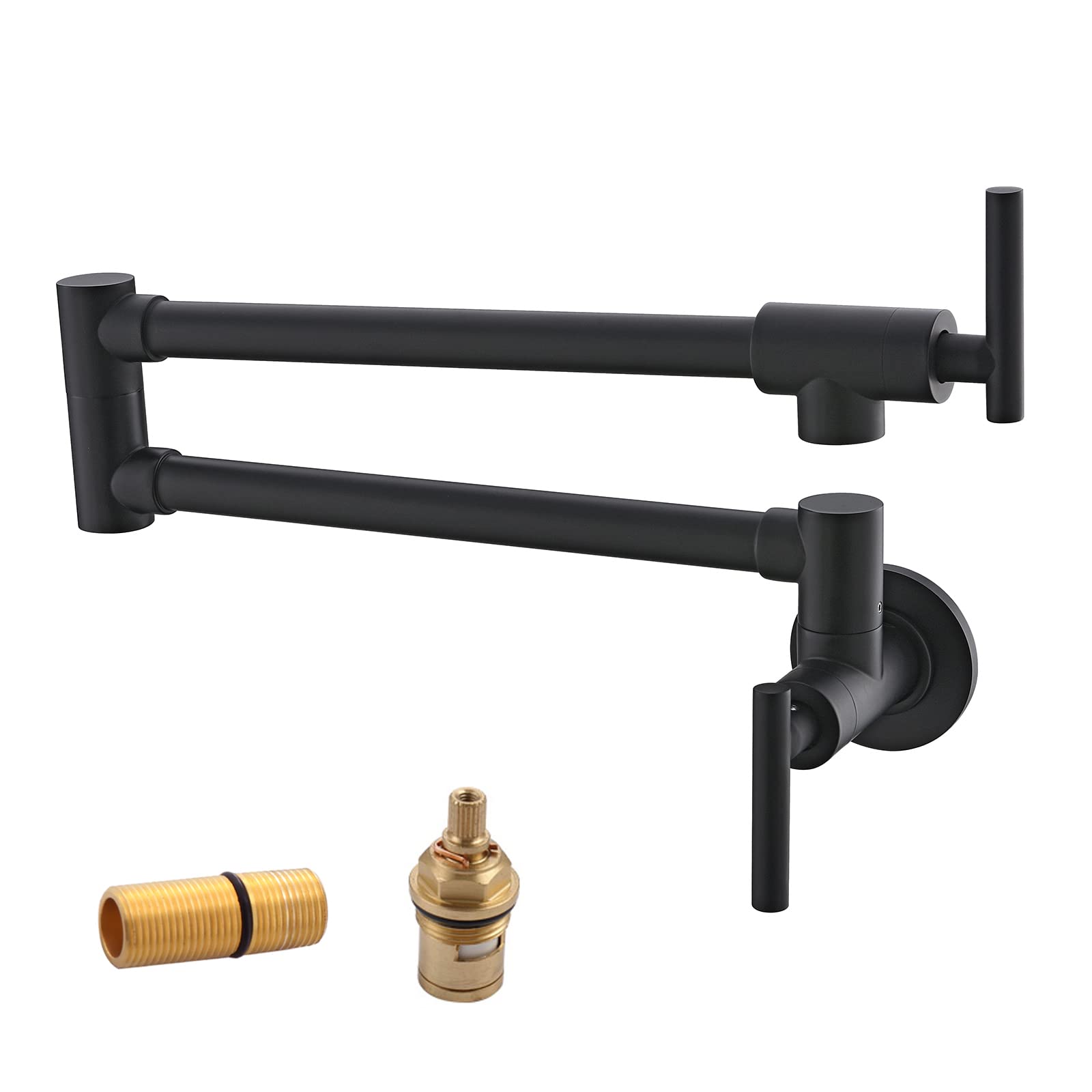Premium Matte Black Brass Pot Filler - Wall Mount Commercial Kitchen Faucet with Flexible Swing Arms for Coffee Machines & Cooking | Heavy Duty Copper Construction for Restaurants & Home Kitchens