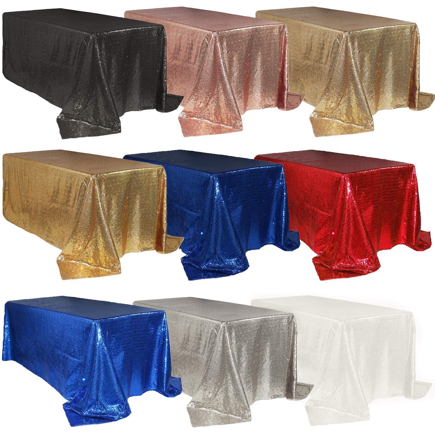 Royal Blue Glitz Sequin Taffeta Tablecloth - 90 x 156 Inch Rectangular Table Cover for 8ft Tables, Elegant Dining & Event Decor for Weddings, Parties, Banquets