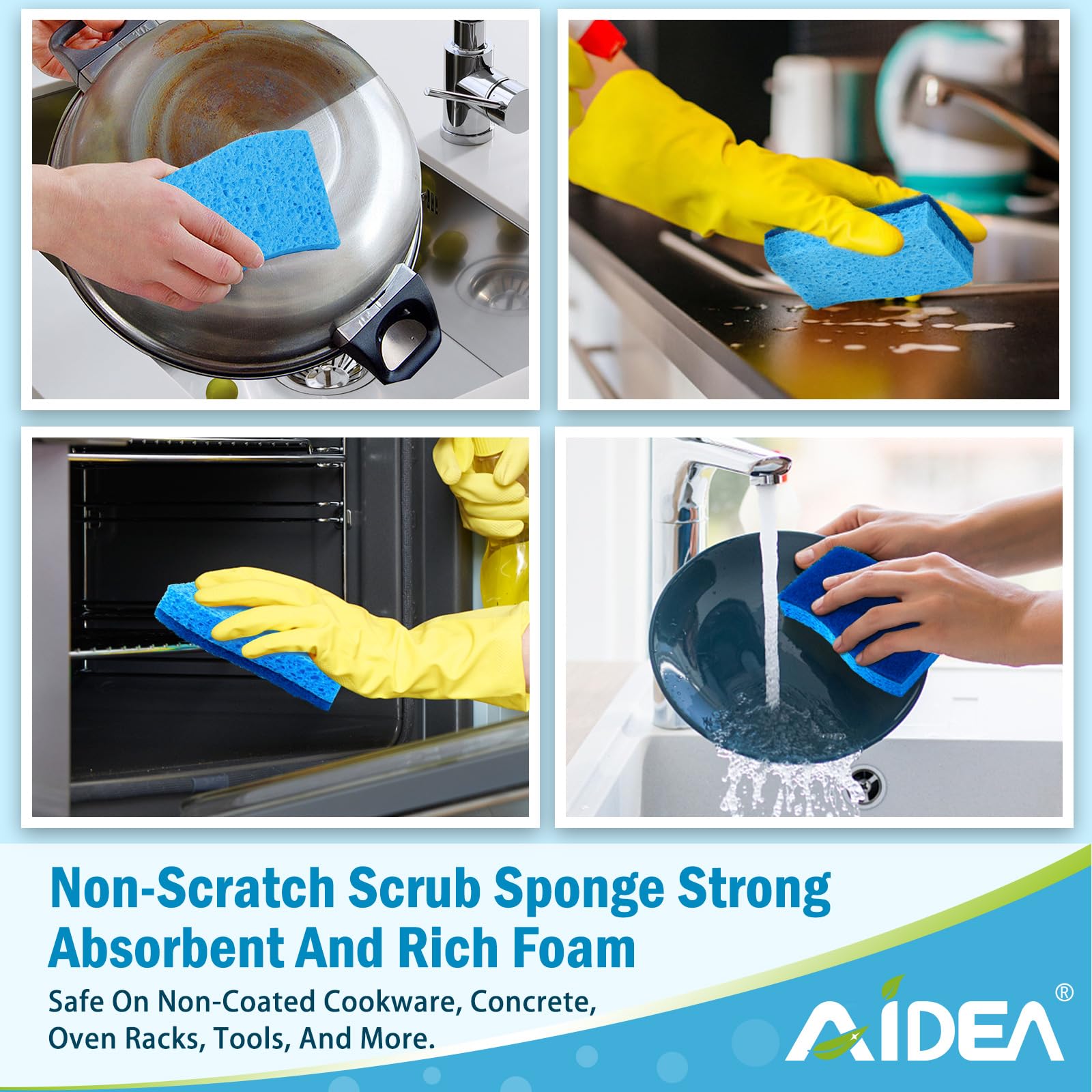 AIDEA Non-Scratch Kitchen Sponges (12-Pack) - Gentle Scrub Sponges for Dishes & Non-Stick Cookware - Fast Cleaning Without Scratches - Perfect for Kitchen, Bathroom & Household Cleaning - Ideal for Daily Dishwashing, Countertop Cleaning & Delicate Surface Care