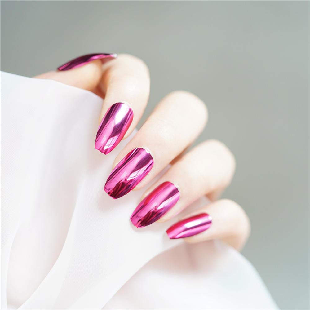 CSCH Punk Style False Nails - Ballet Mirror Rose Pink Solid Color Fake Nails (24pcs) with Full Nail Tips | French Manicure for Women | Perfect for Parties, Weddings & Special Occasions