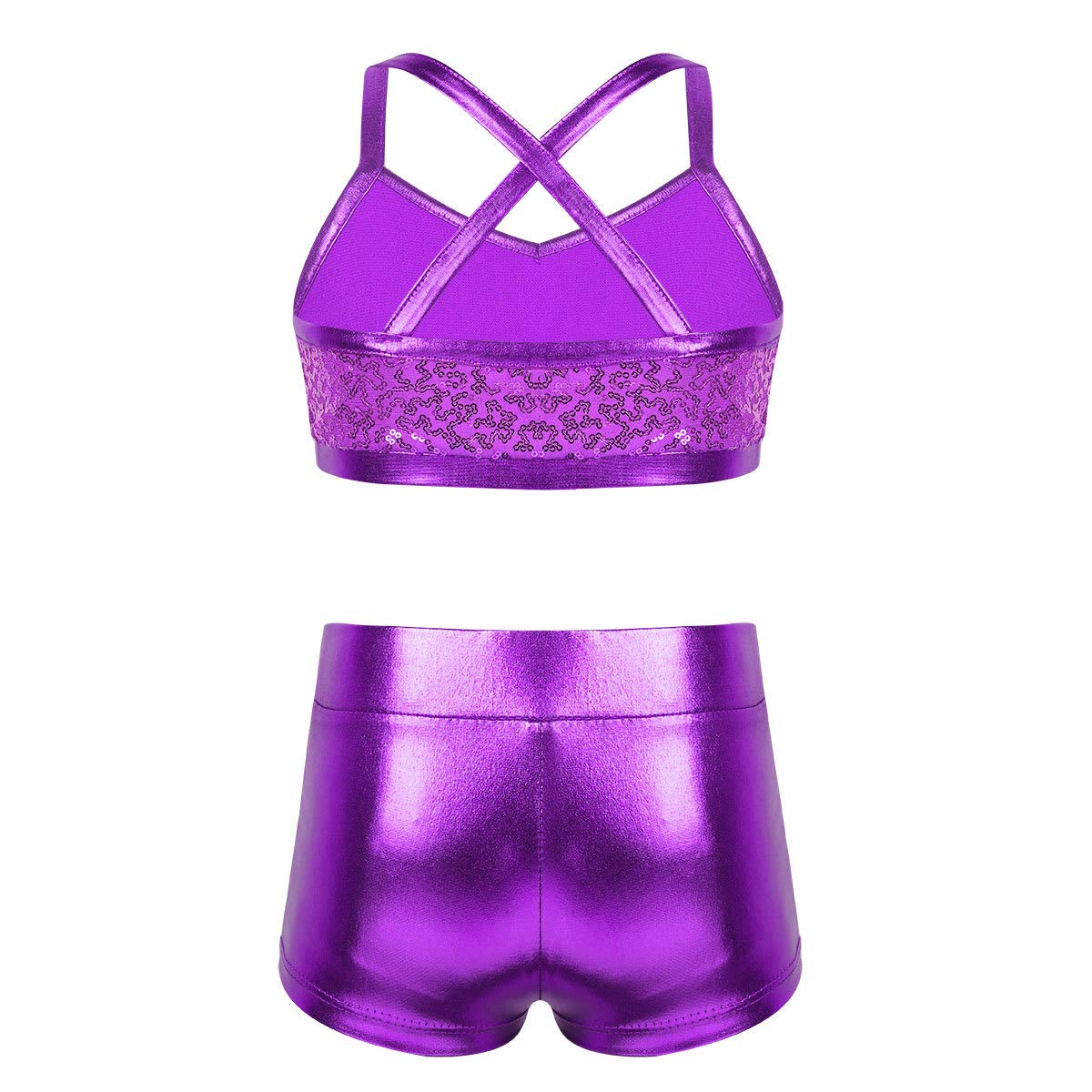 Girls Dance Outfit Set - Sparkly Sequin Crop Top & Shiny Metallic Shorts for Hip Hop, Jazz, Ballet | Kids Performance Costume for Dance Class, Competition & Streetwear Fashion