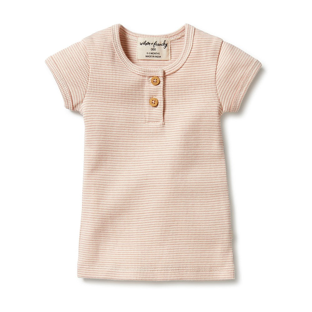 Organic Cotton Striped Rib Henley T-Shirt for Men - Comfortable Casual Wear for Everyday & Outdoor Activities