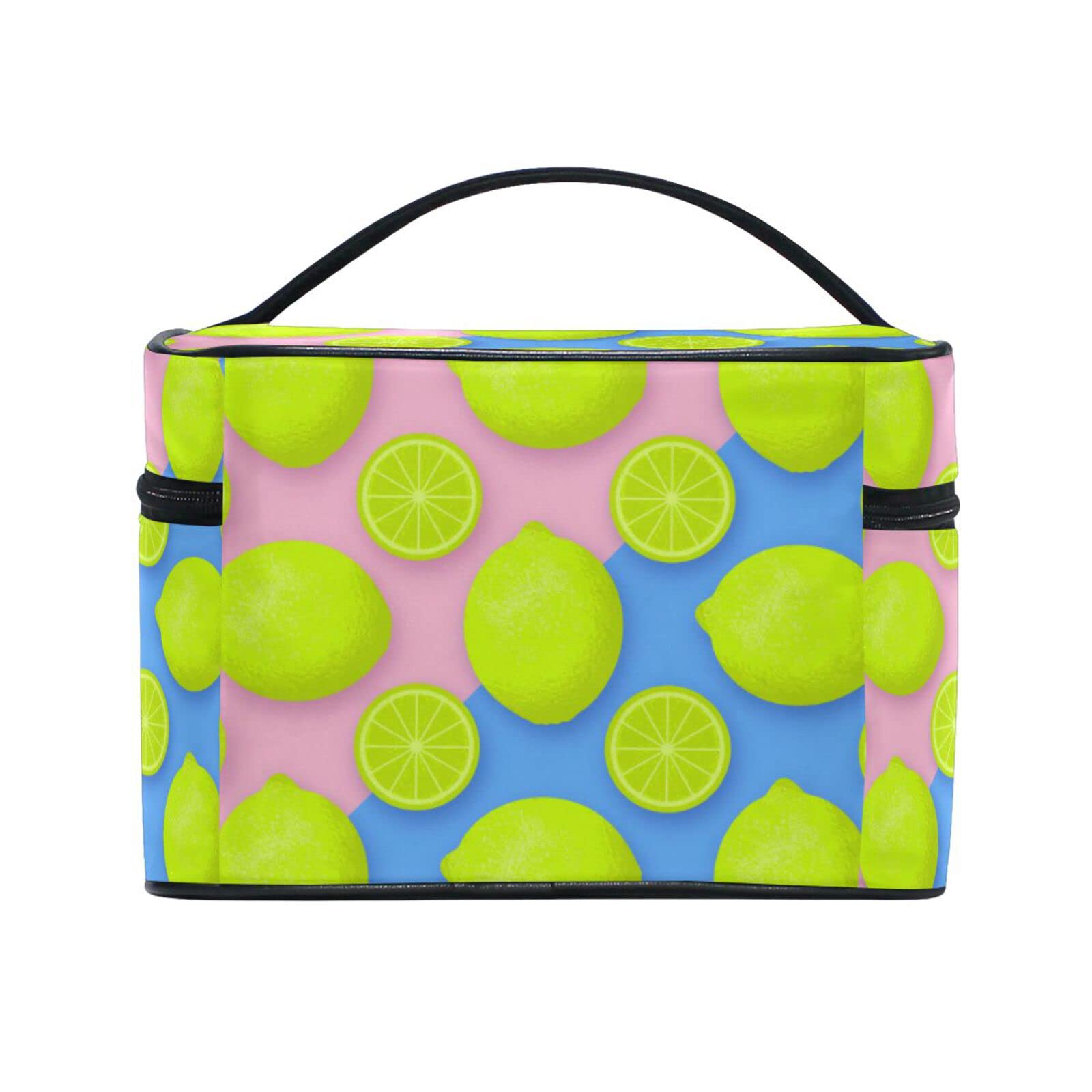 Stylish Red & Blue Lemon Print Cosmetic Bag with Zipper - Waterproof Makeup Pouch & Toiletry Organizer for Women & Girls | Perfect for Travel, Gym, and Daily Essentials Storage