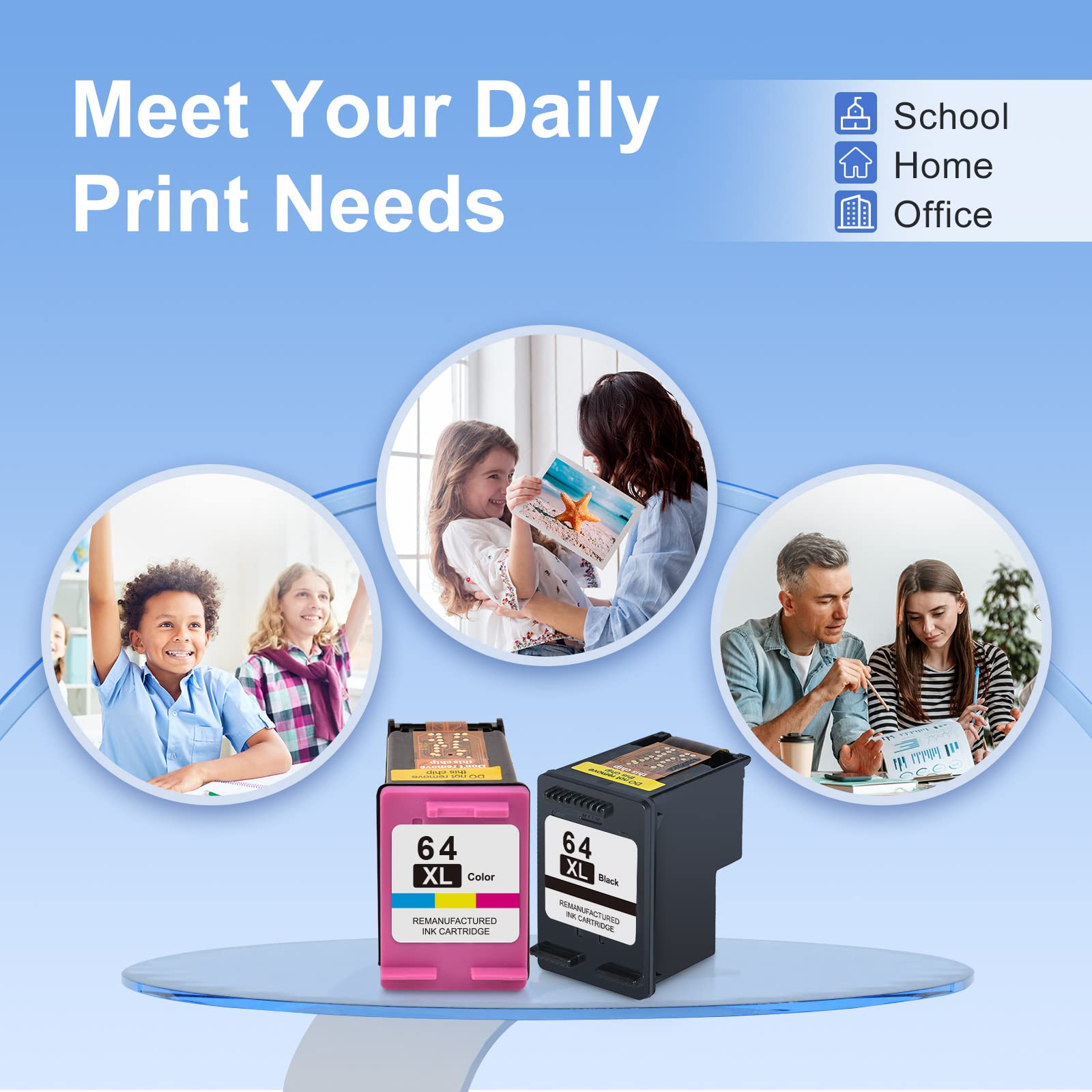 HP 64XL Ink Cartridge Combo Pack - Black & Color Replacement for HP 64 Ink (Compatible with Envy Photo 7855/7858/7155/7800/6255/6200 & Tango X/Terra Printers) - High Yield Printing for Home Office & Photo Projects