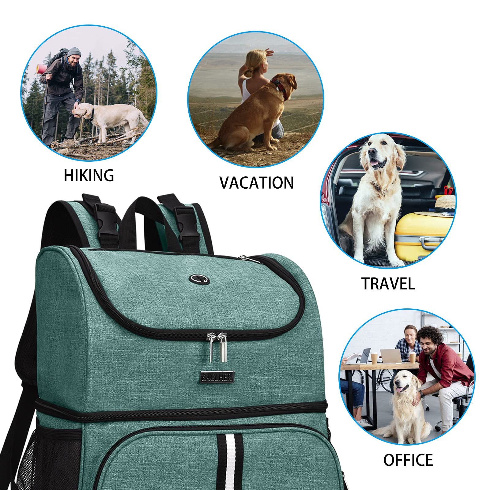BAGLHER Pet Travel Backpack with Bowls - Green for Outdoor Adventures
