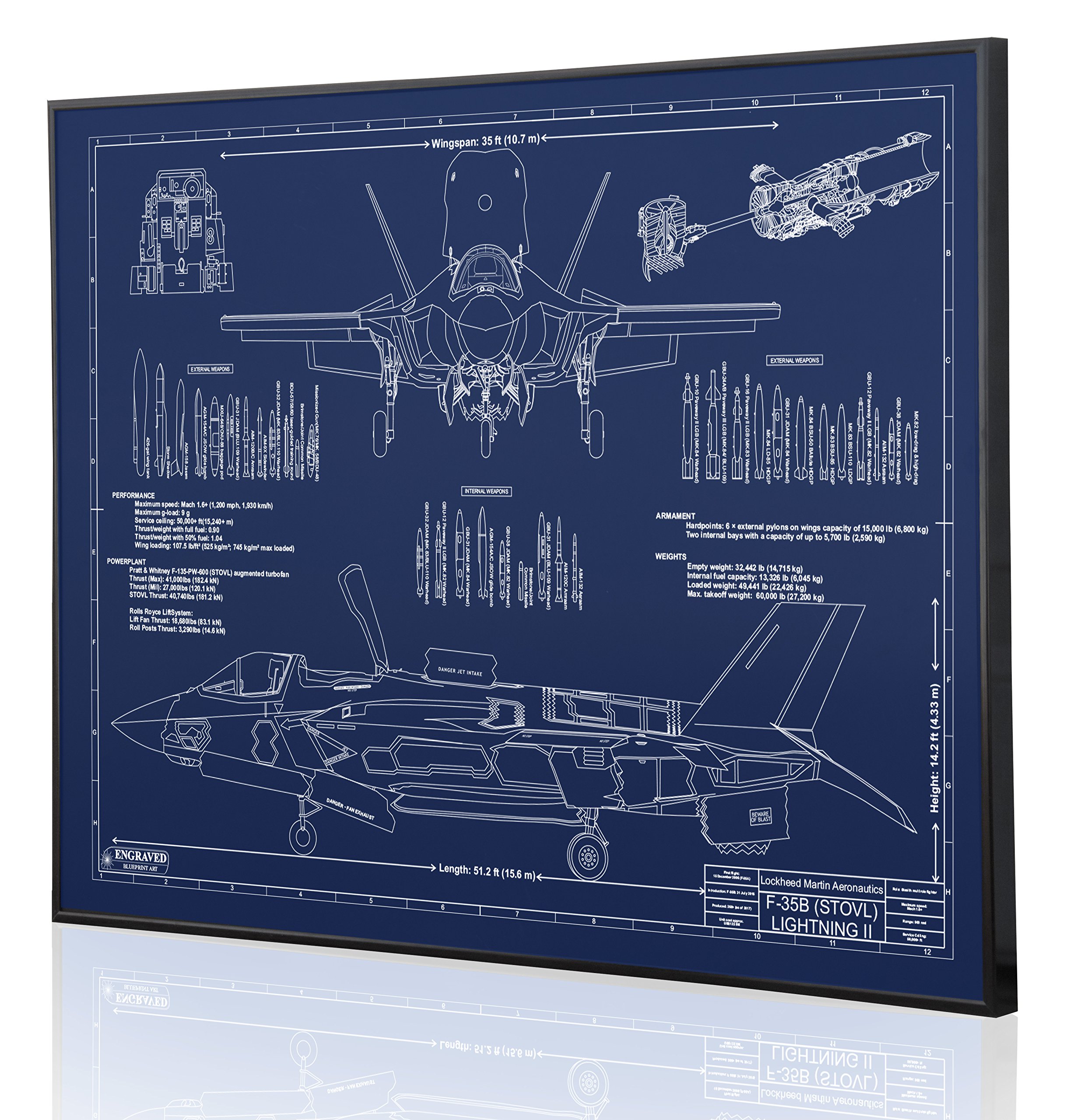 Lockheed F-35 Lightning II Blueprint Artwork - Laser Engraved & Customizable - Perfect Aviation Gift for Pilots, Military Enthusiasts & Home/Office Decor