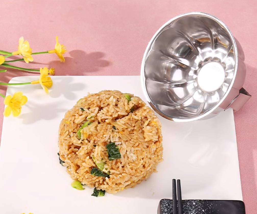Premium Stainless Steel Flower Petal Fried Rice Mold - Egg Fried Rice Press Cutter for Sushi, Bento & Asian Cuisine Decoration - Perfect for Home Cooking & Restaurant Food Presentation